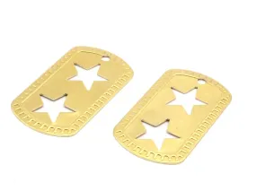 4 Raw Brass Military Tags , Star  (50x28x0.80mm) B-7