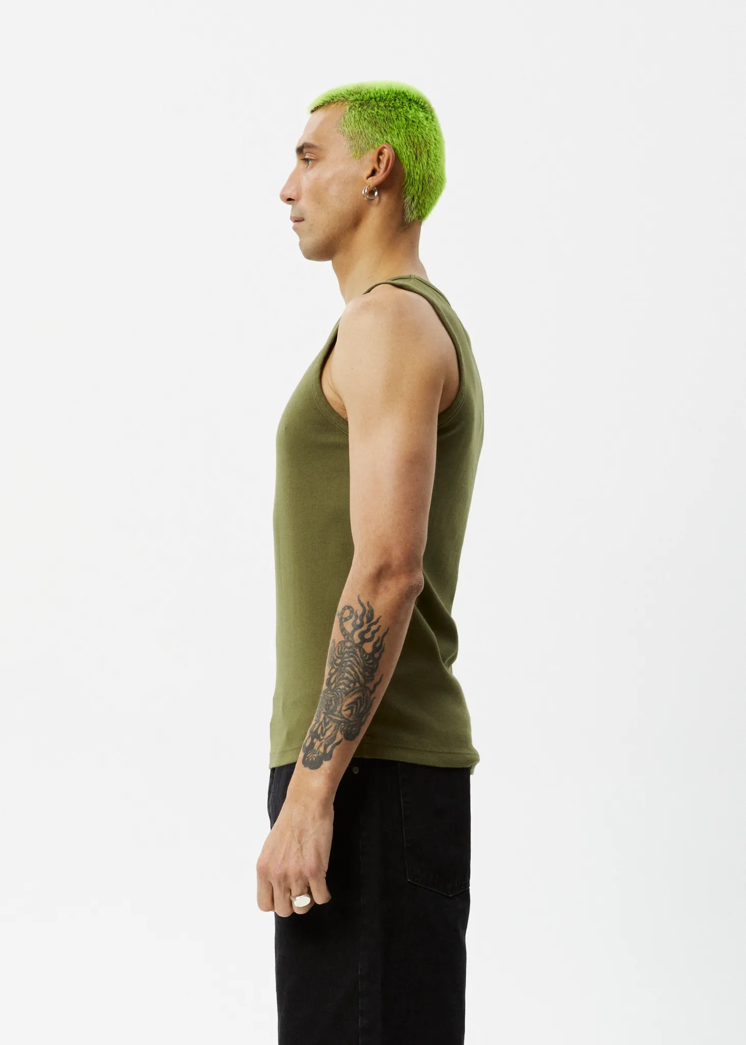 AFENDS Mens Paramount - Ribbed Singlet - Military