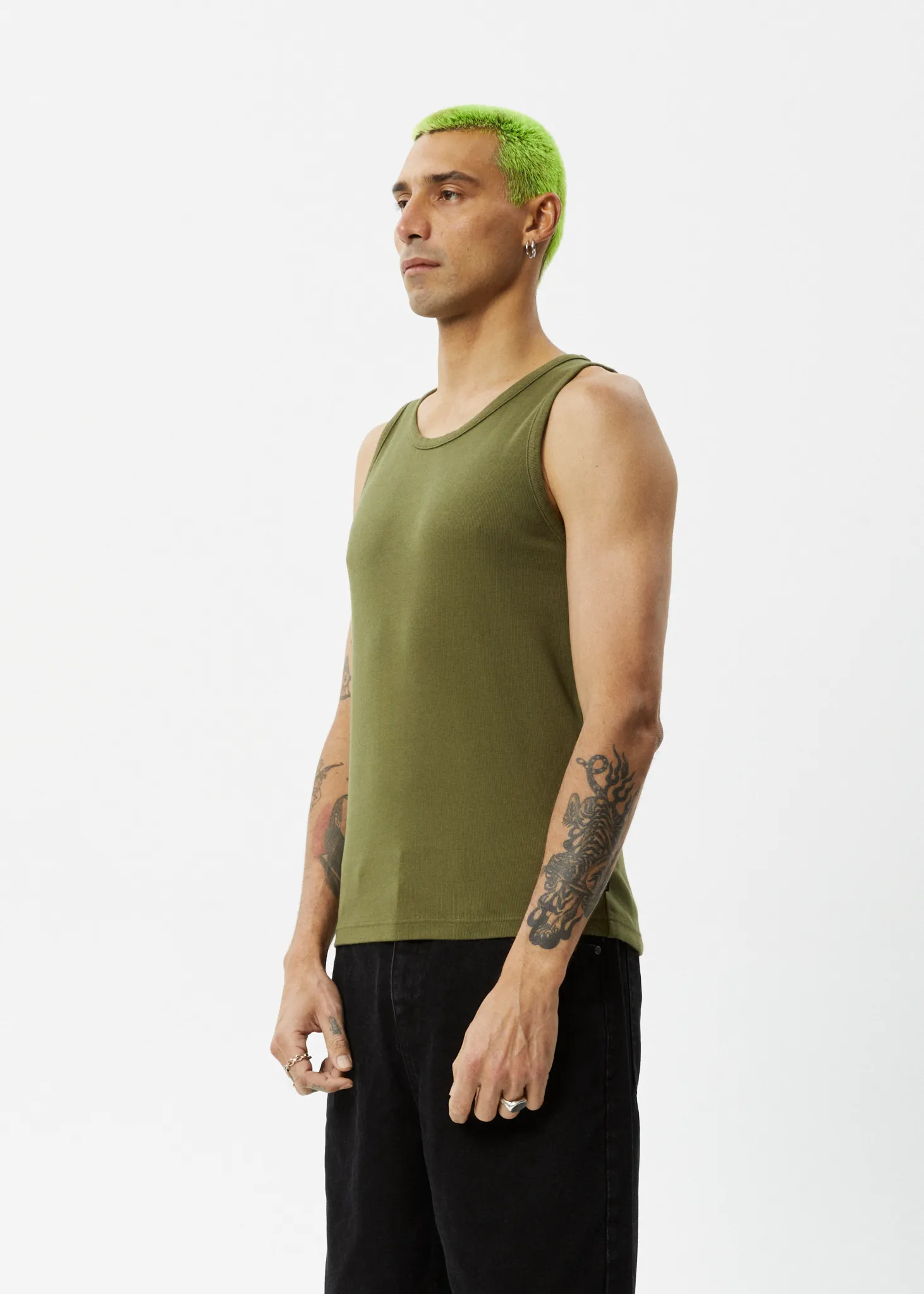 AFENDS Mens Paramount - Ribbed Singlet - Military