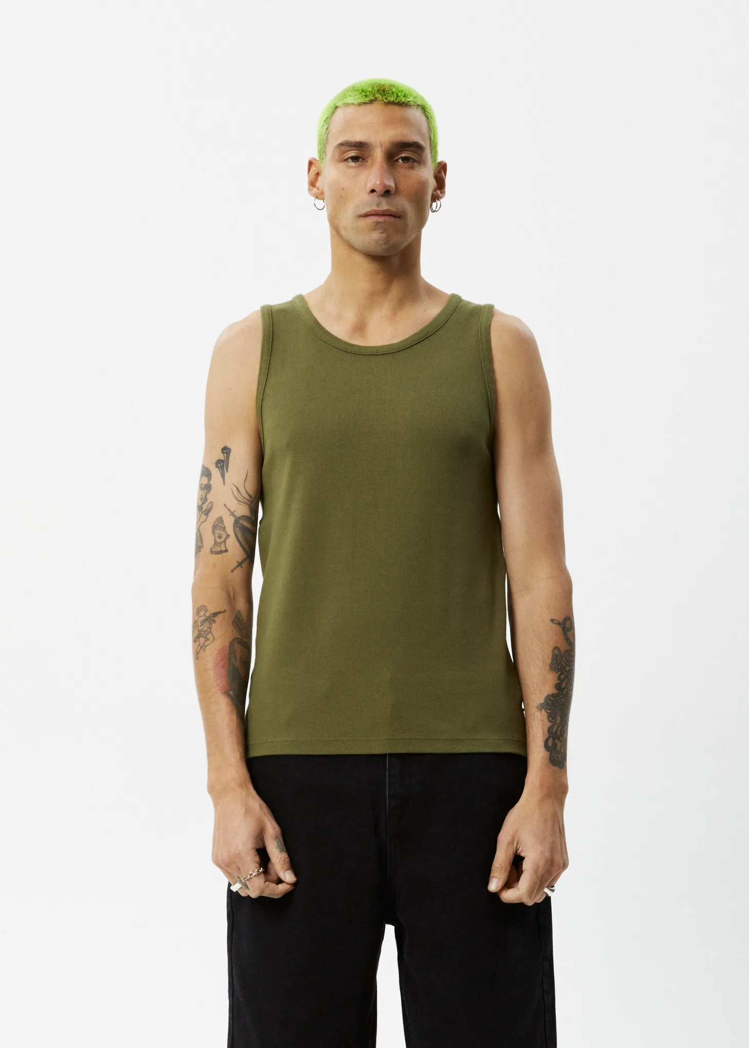 AFENDS Mens Paramount - Ribbed Singlet - Military