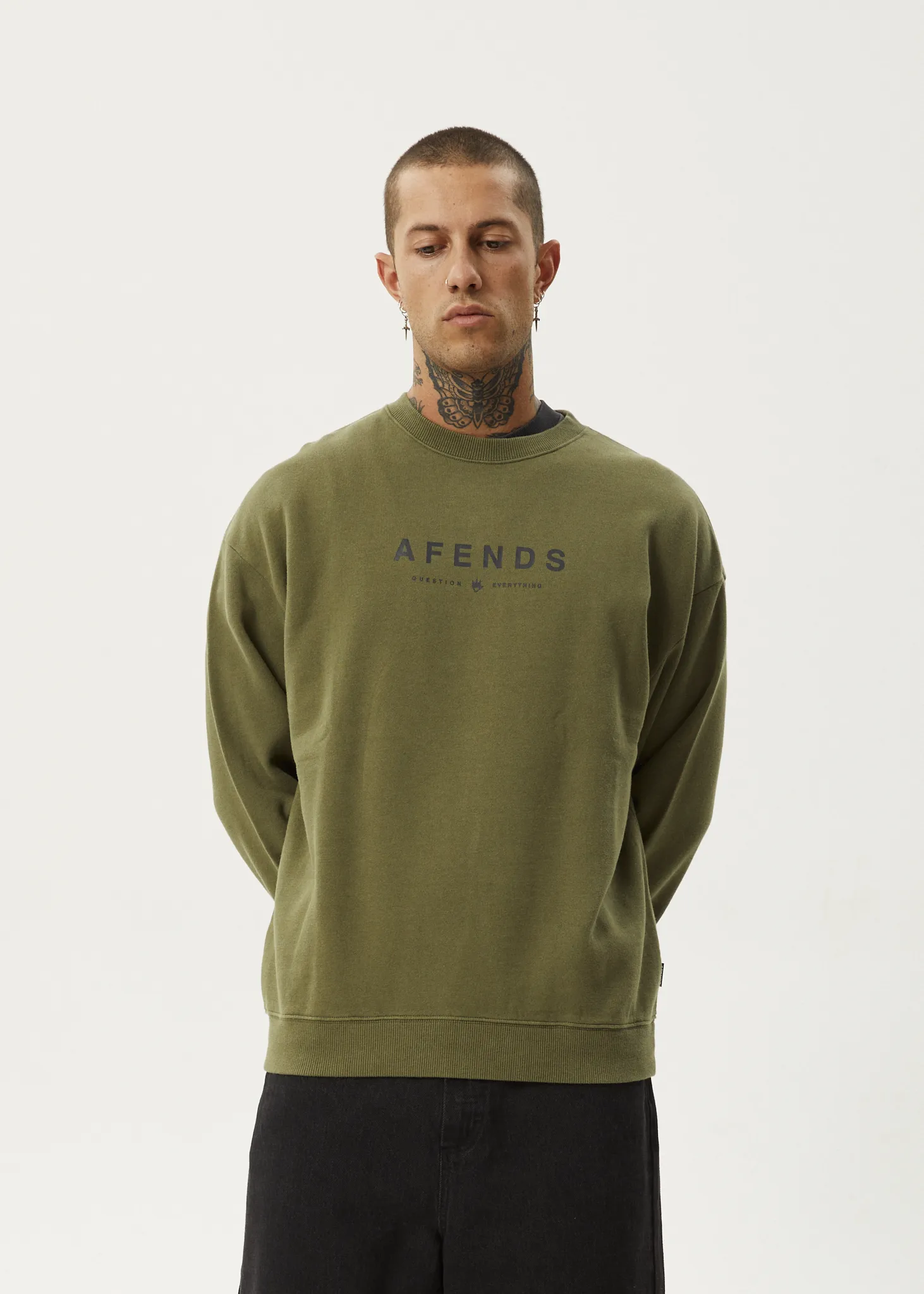 AFENDS Mens Thrown Out - Crew Neck - Military