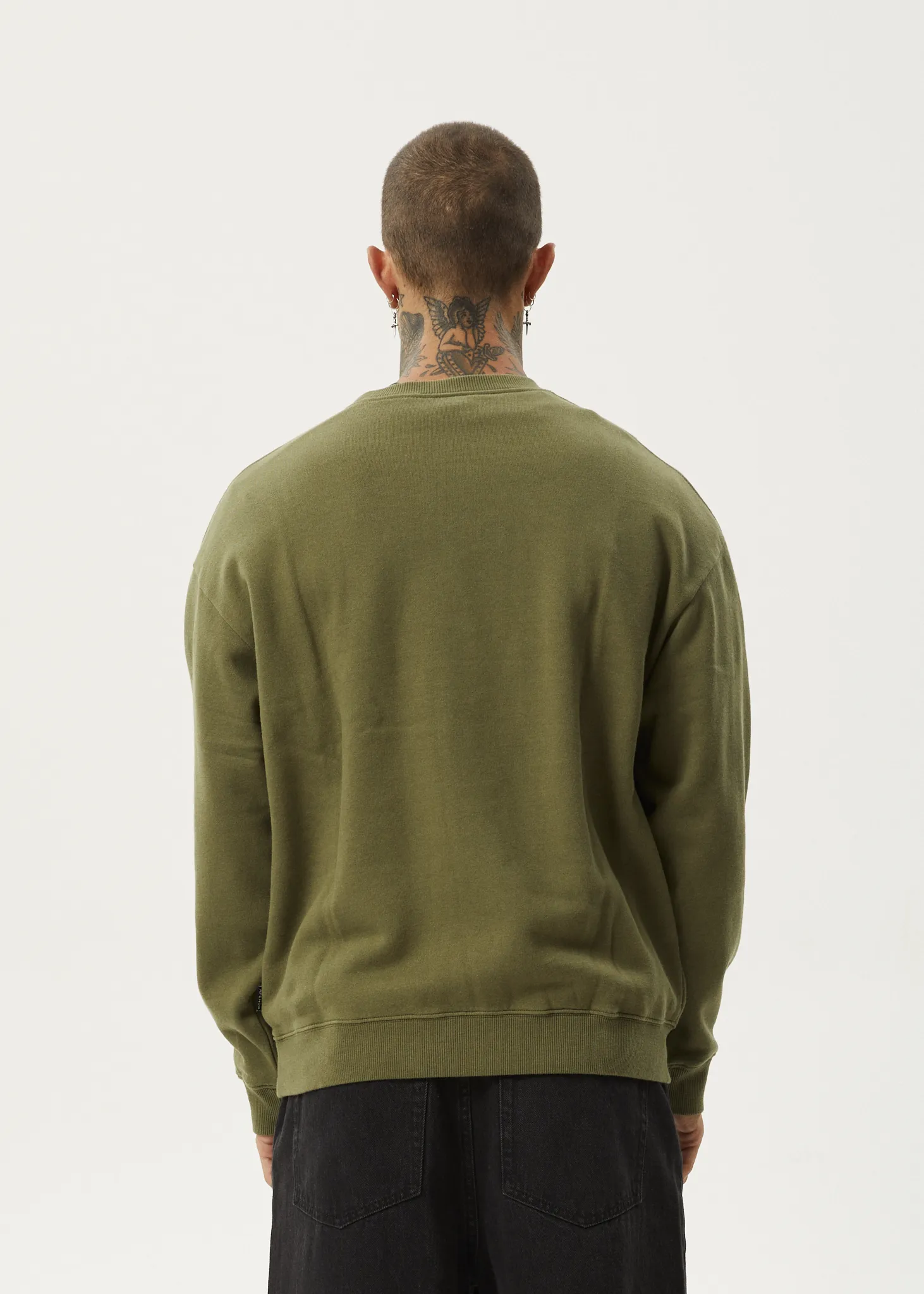 AFENDS Mens Thrown Out - Crew Neck - Military