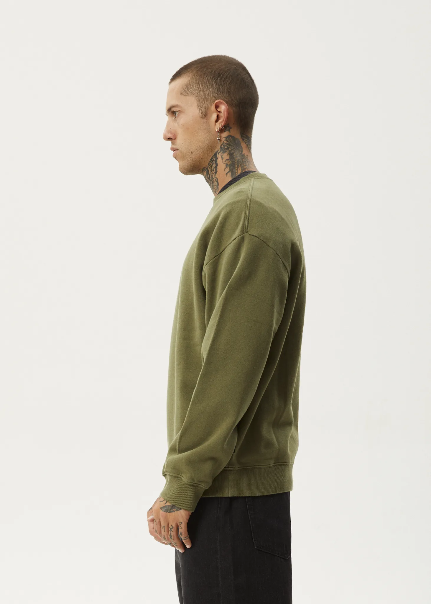 AFENDS Mens Thrown Out - Crew Neck - Military