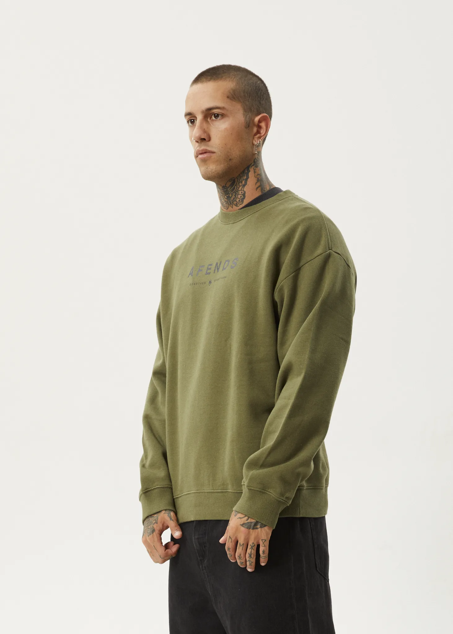 AFENDS Mens Thrown Out - Crew Neck - Military