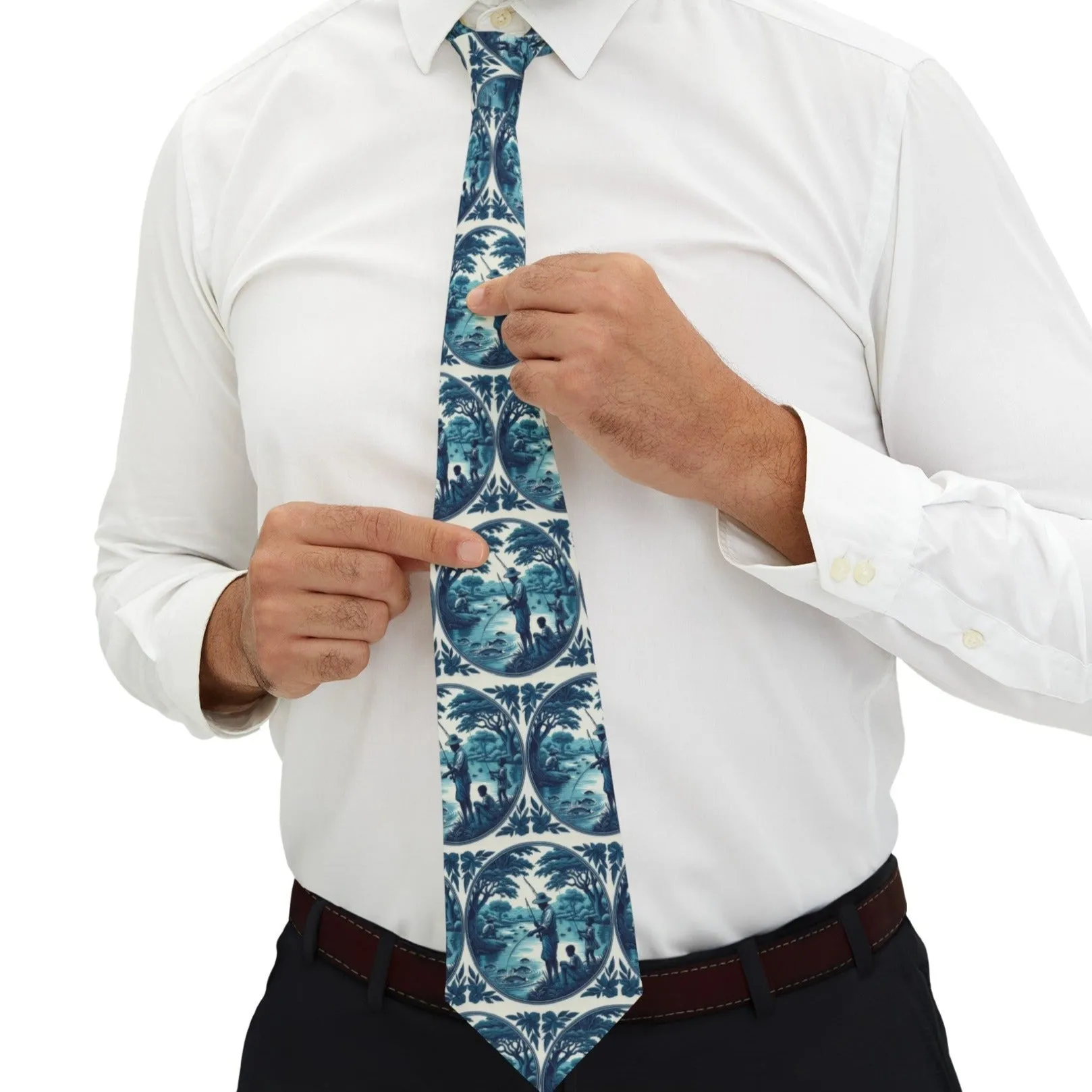 African American Fishing Family Blue Necktie