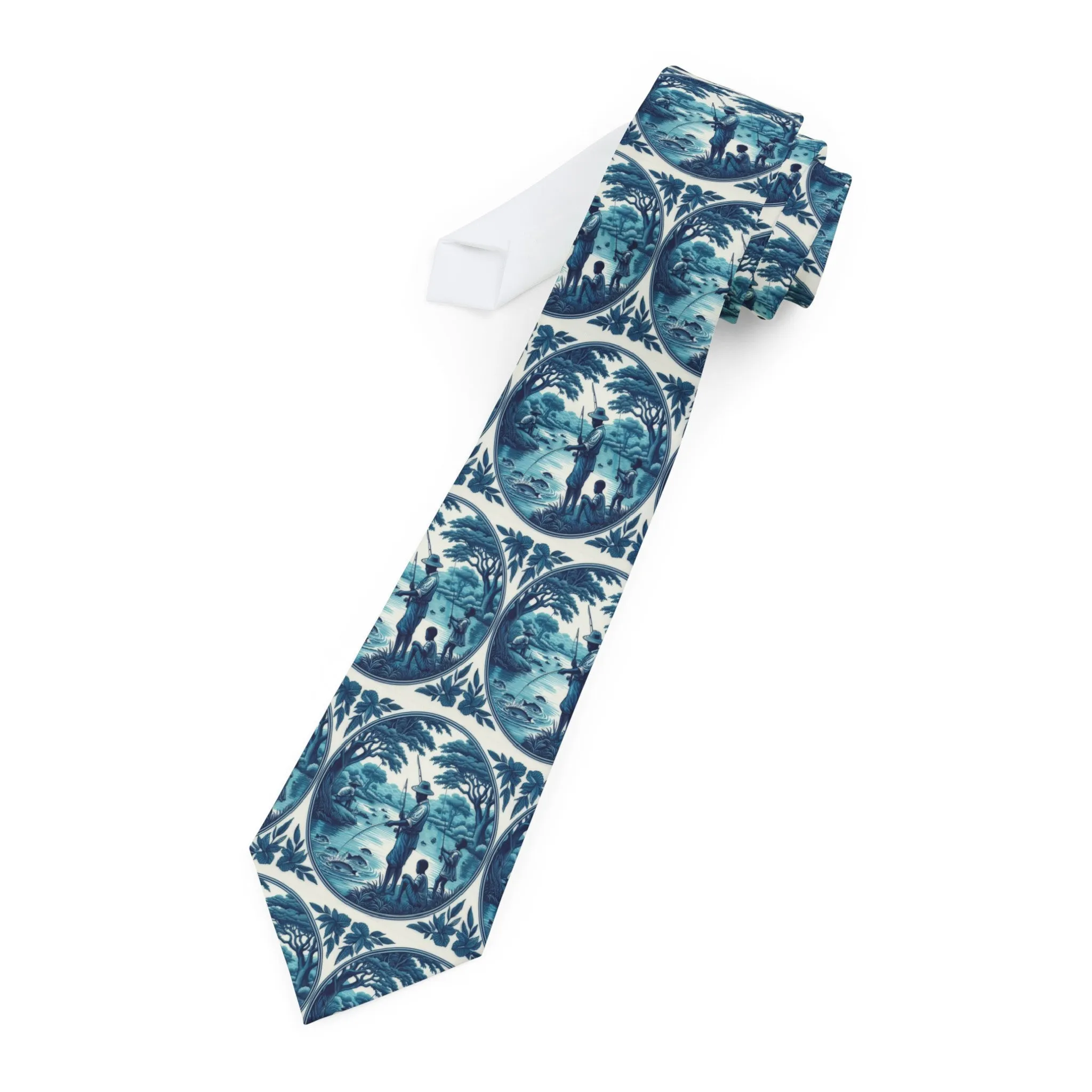 African American Fishing Family Blue Necktie