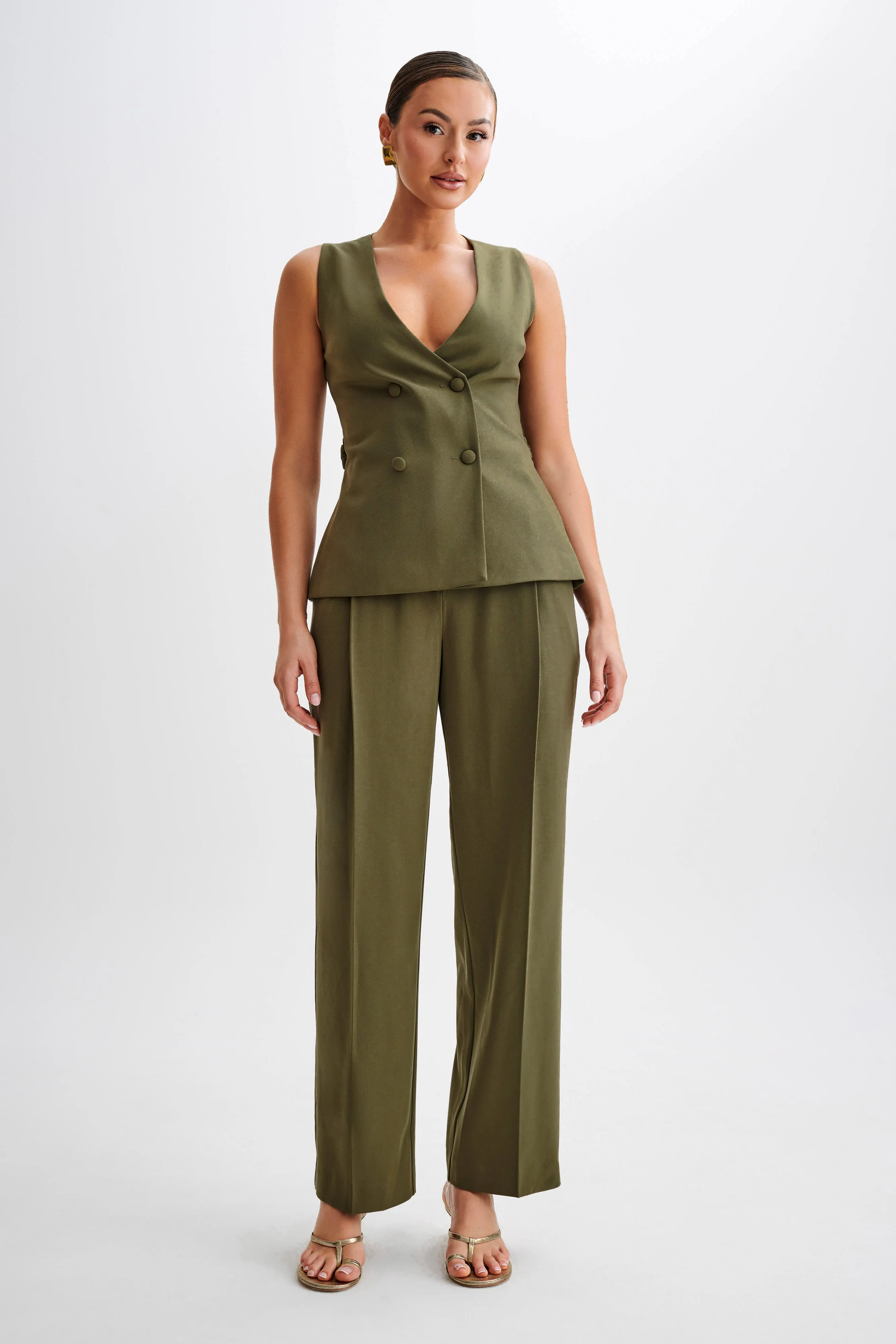 Amelie Suiting Straight Leg Pants - Military Olive