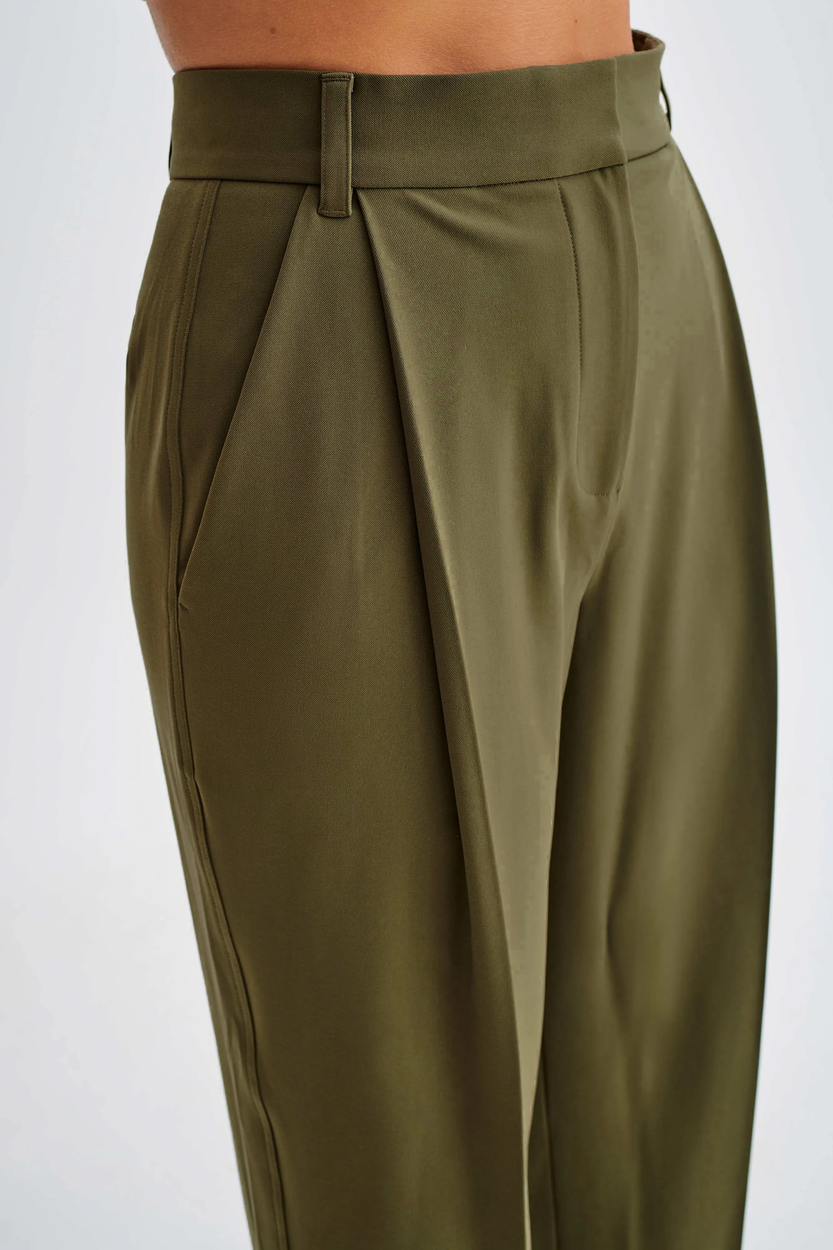 Amelie Suiting Straight Leg Pants - Military Olive