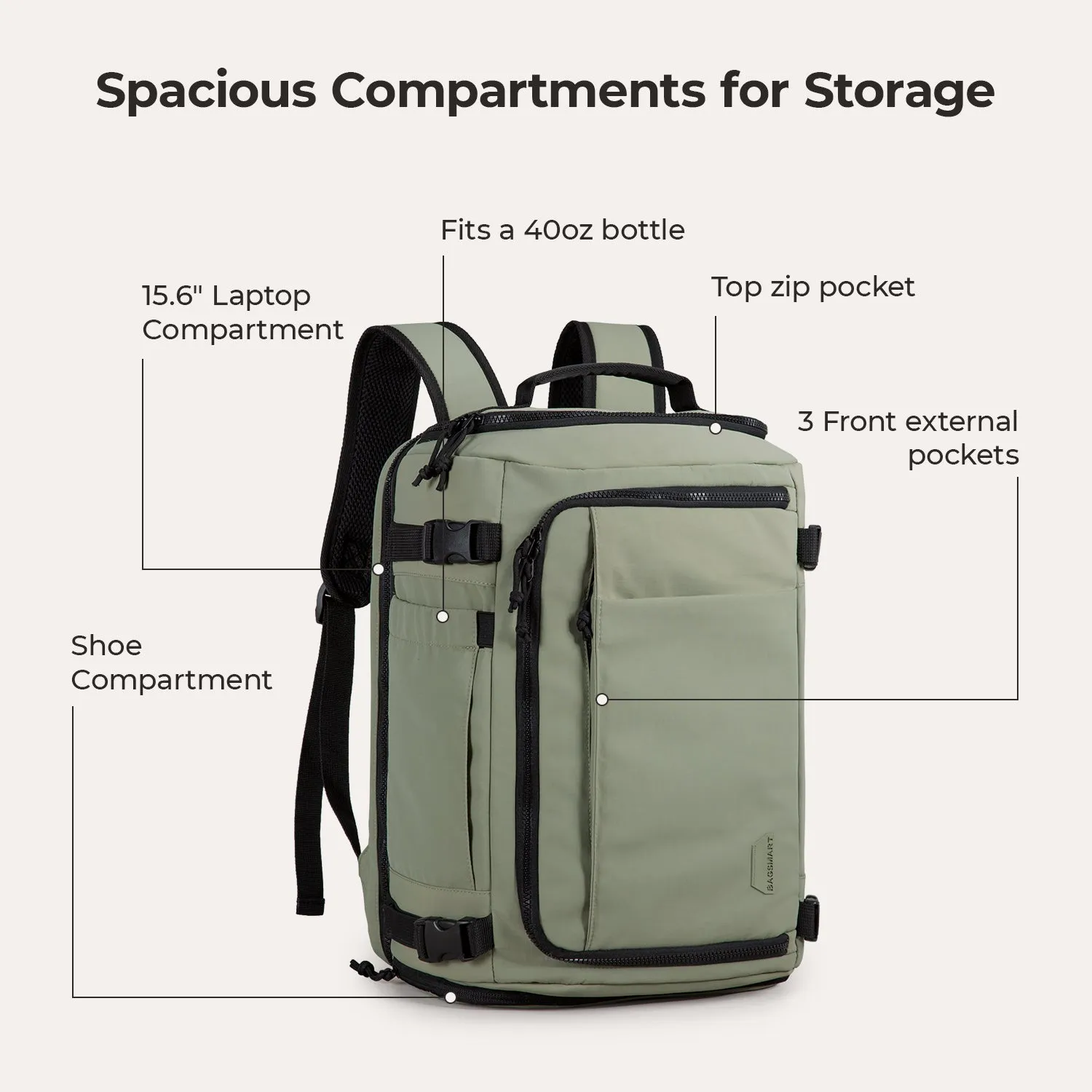 Ultra-Durable Quick Access 28L-38L Carry-On Travel Backpack with Adjustable Size - Perfect for On-the-Go Lifestyle