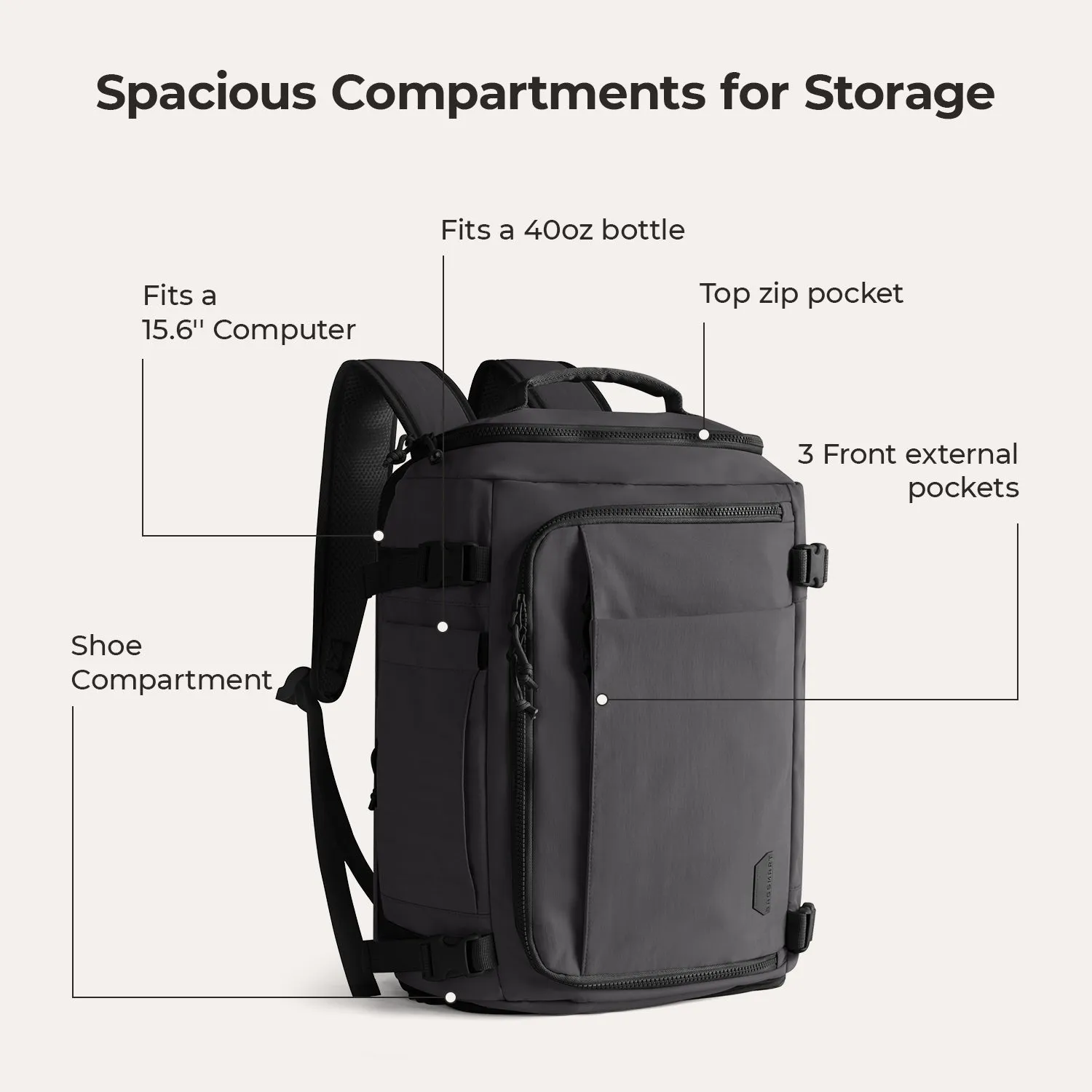 Ultra-Durable Quick Access 28L-38L Carry-On Travel Backpack with Adjustable Size - Perfect for On-the-Go Lifestyle