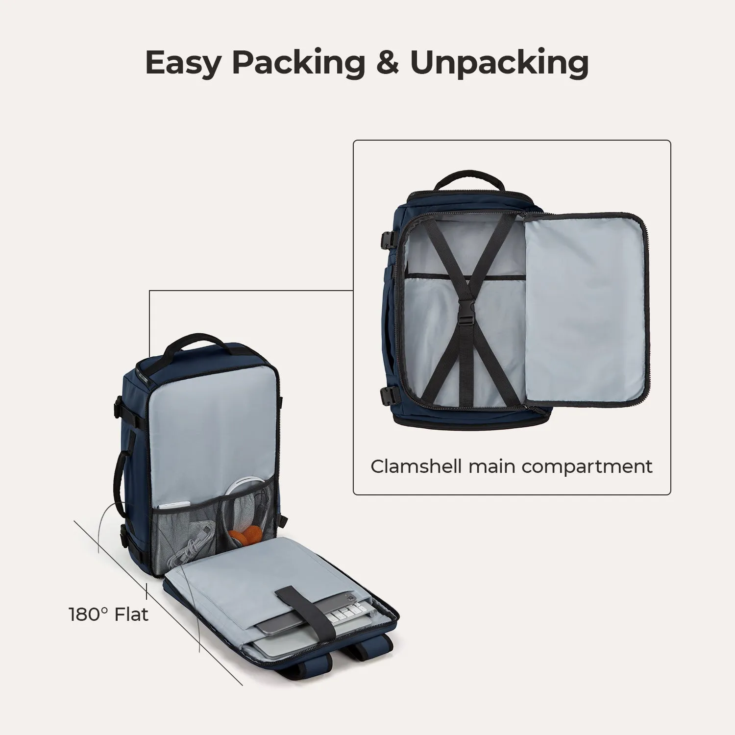 Ultra-Durable Quick Access 28L-38L Carry-On Travel Backpack with Adjustable Size - Perfect for On-the-Go Lifestyle