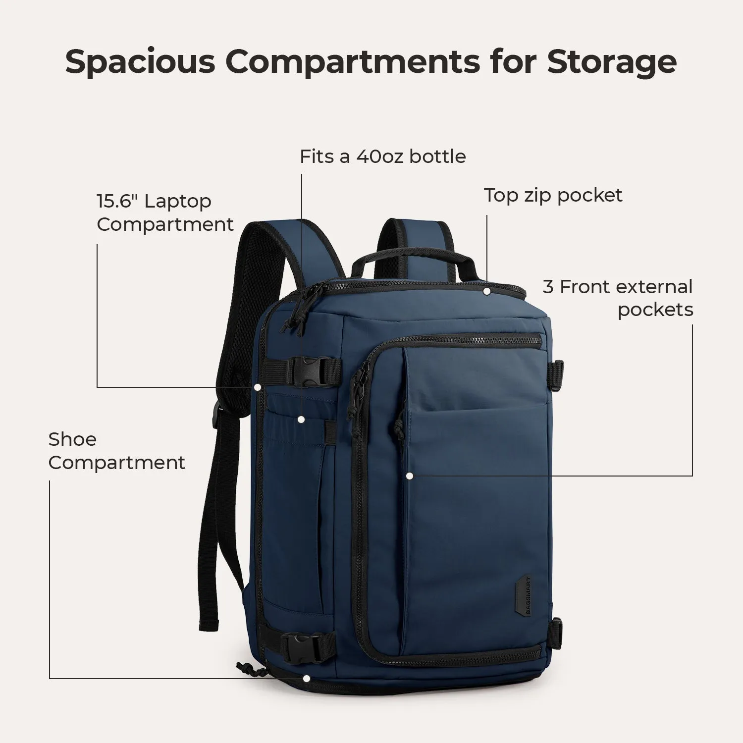 Ultra-Durable Quick Access 28L-38L Carry-On Travel Backpack with Adjustable Size - Perfect for On-the-Go Lifestyle