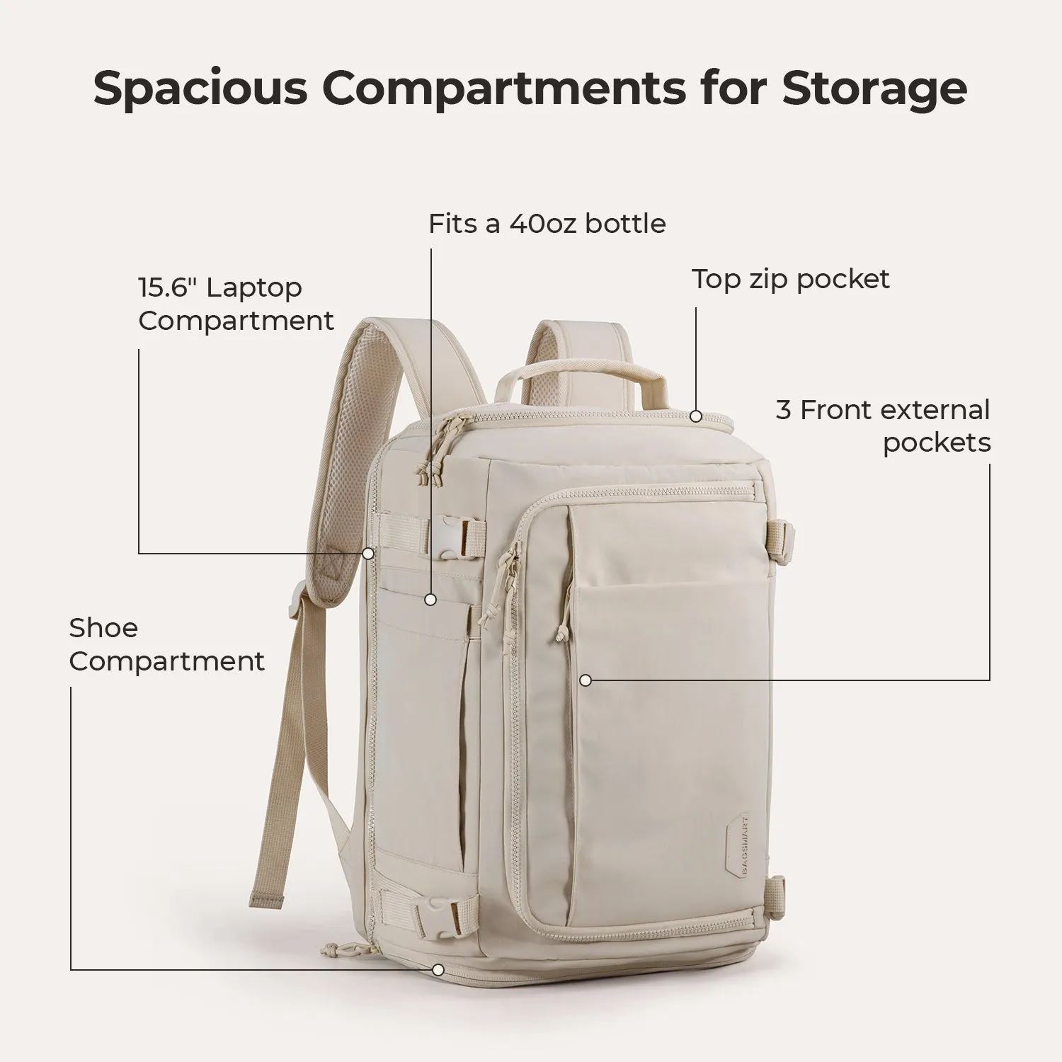 Ultra-Durable Quick Access 28L-38L Carry-On Travel Backpack with Adjustable Size - Perfect for On-the-Go Lifestyle