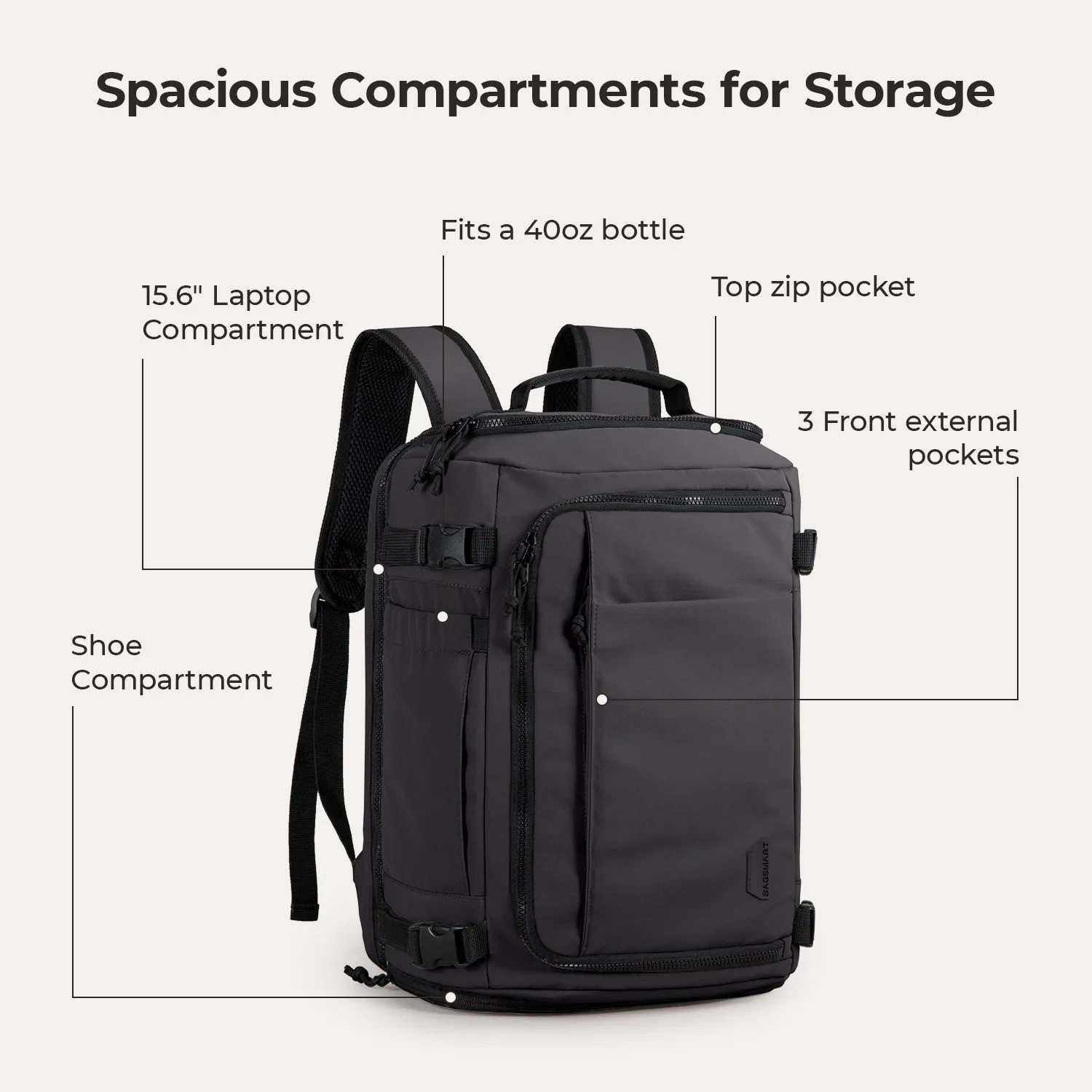 Ultra-Durable Quick Access 28L-38L Carry-On Travel Backpack with Adjustable Size - Perfect for On-the-Go Lifestyle