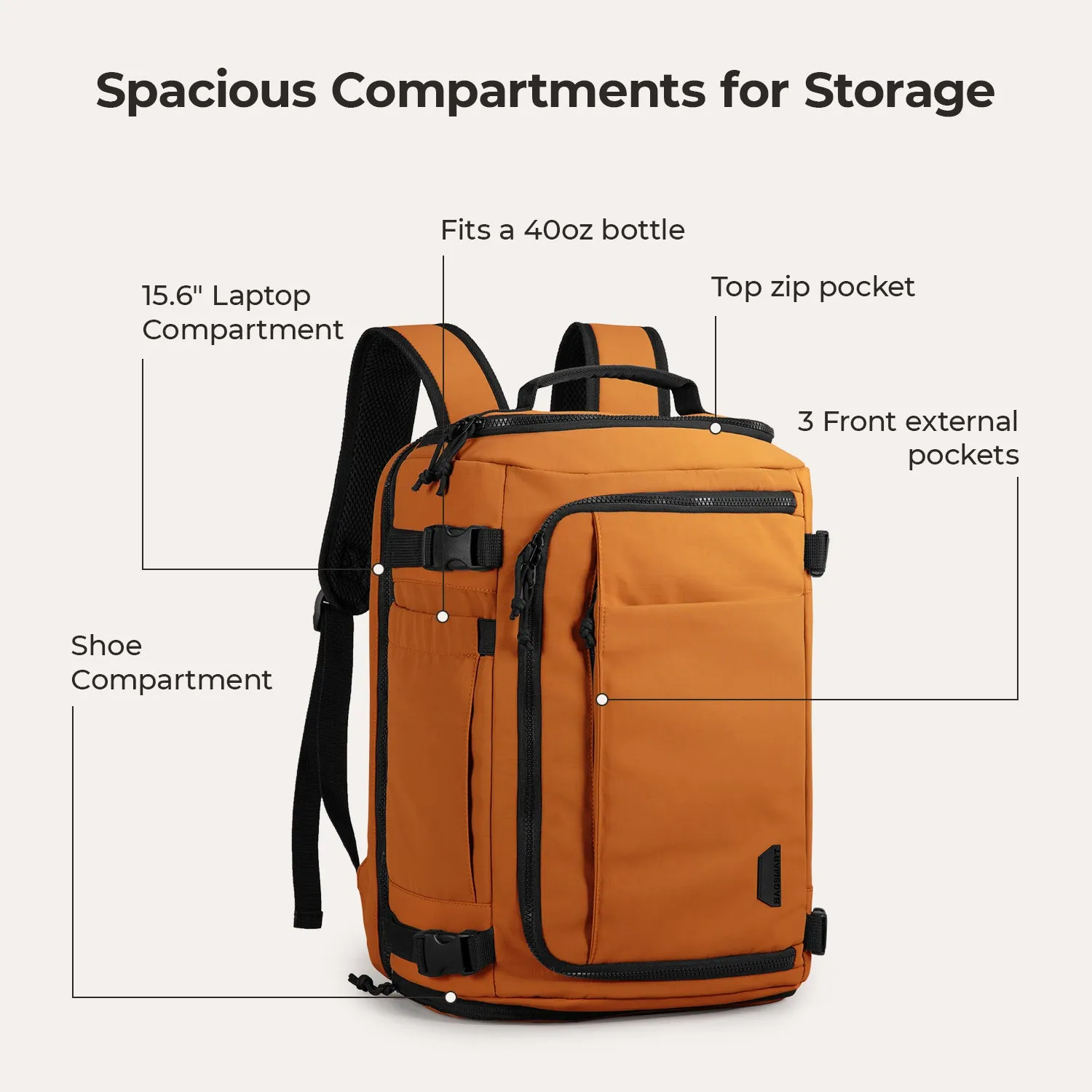 Ultra-Durable Quick Access 28L-38L Carry-On Travel Backpack with Adjustable Size - Perfect for On-the-Go Lifestyle