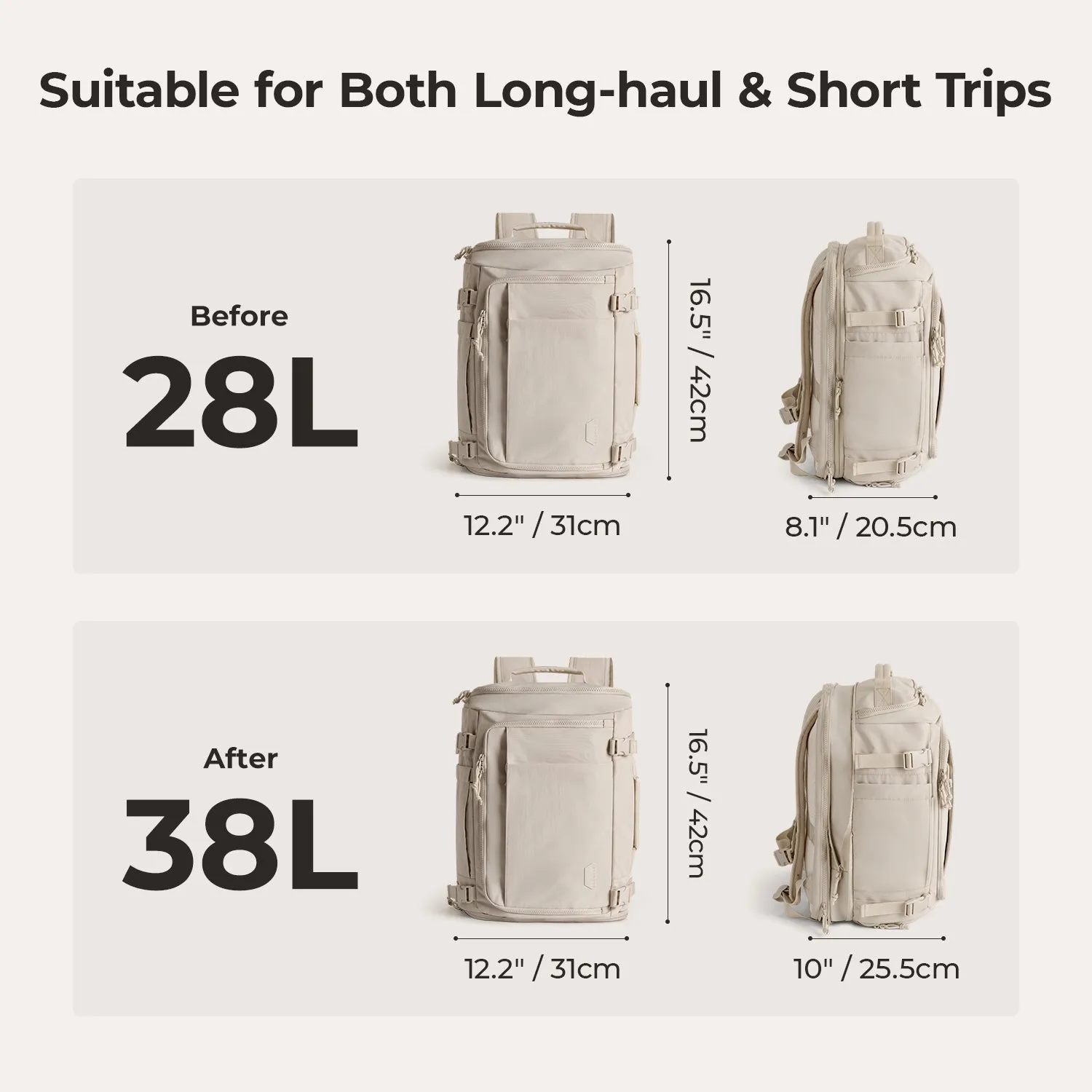 Ultra-Durable Quick Access 28L-38L Carry-On Travel Backpack with Adjustable Size - Perfect for On-the-Go Lifestyle