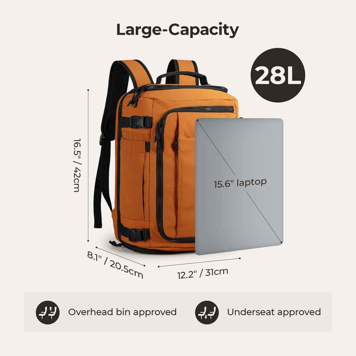 Ultra-Durable Quick Access 28L-38L Carry-On Travel Backpack with Adjustable Size - Perfect for On-the-Go Lifestyle