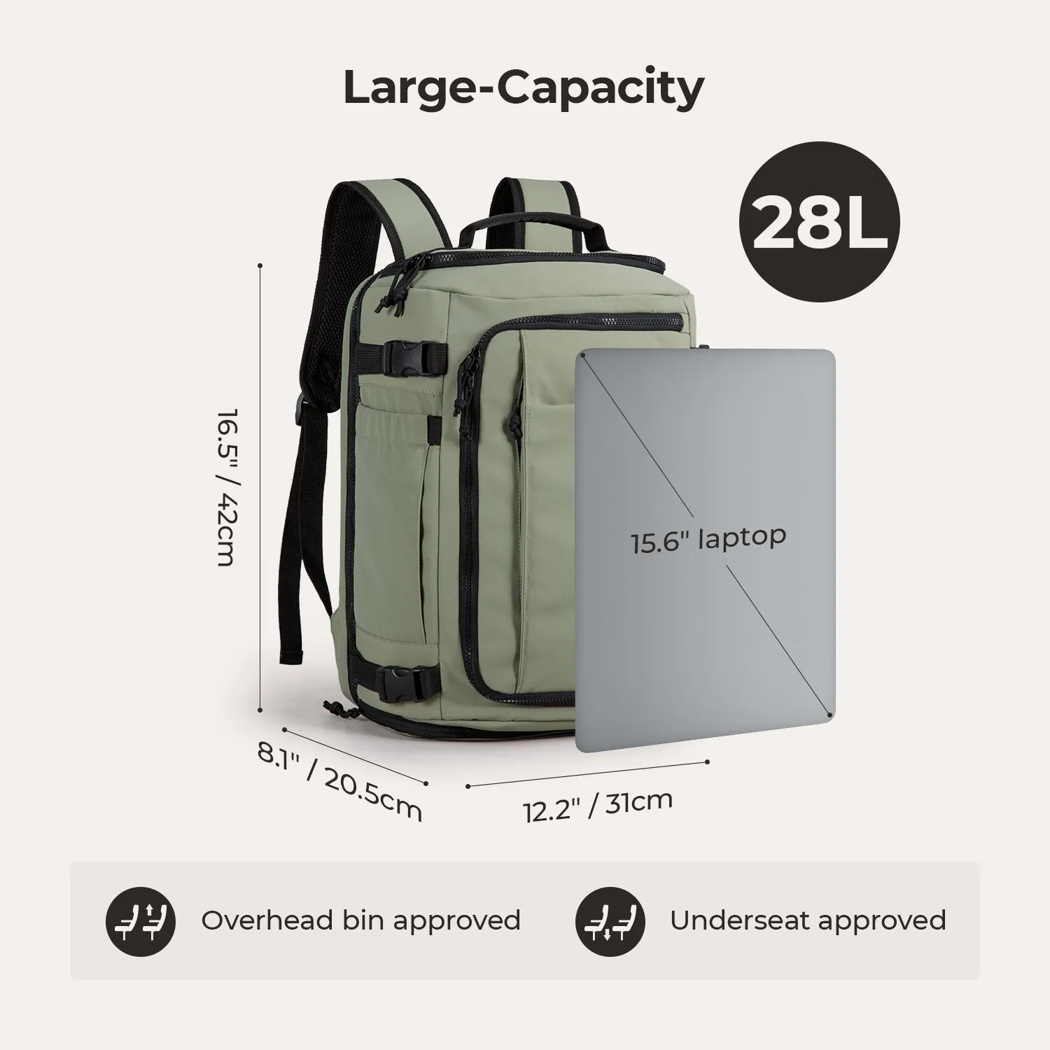 Ultra-Durable Quick Access 28L-38L Carry-On Travel Backpack with Adjustable Size - Perfect for On-the-Go Lifestyle