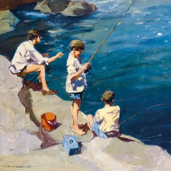 Boys Fishing - Greeting Card