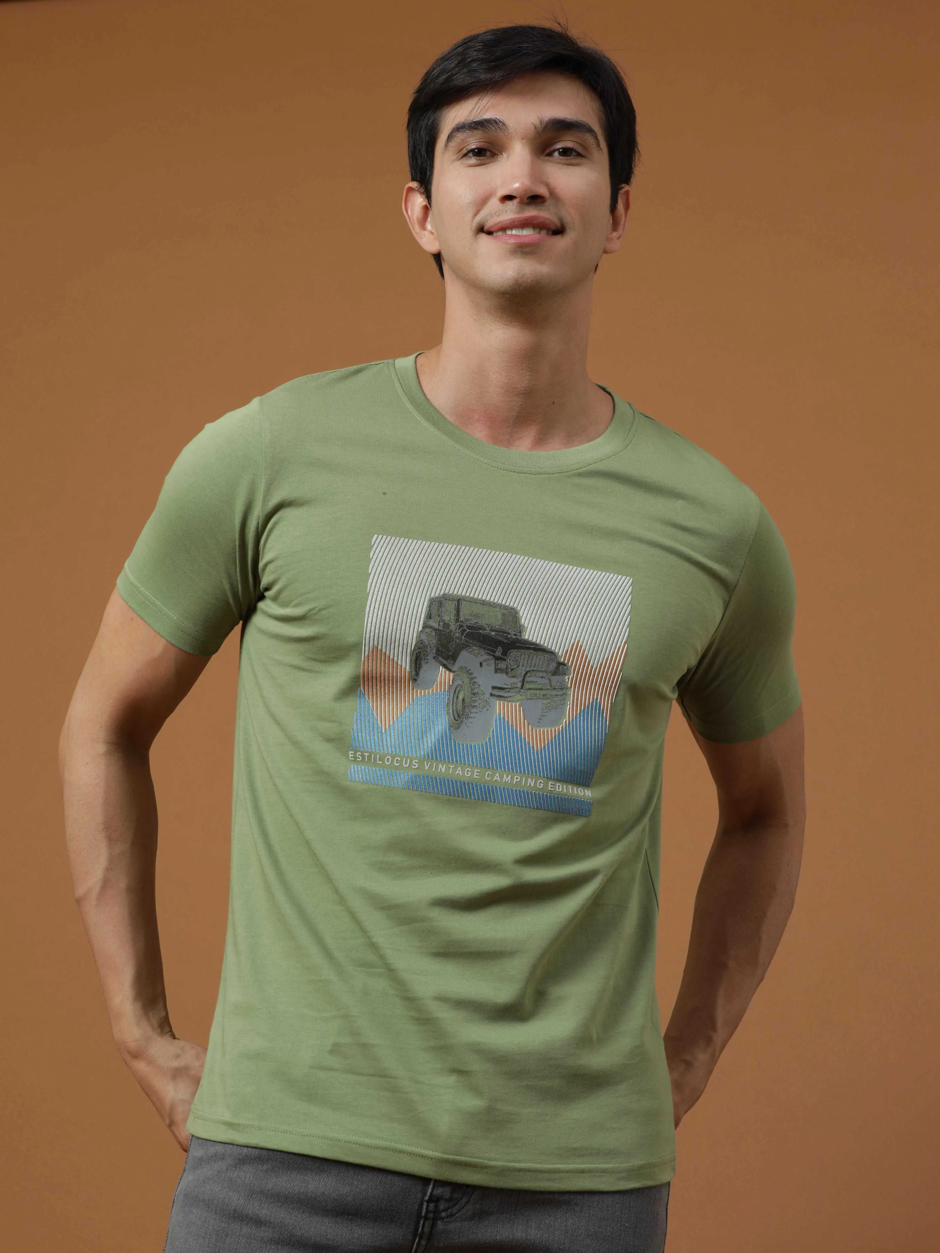 Camping Edition Lt Green Printed T Shirt