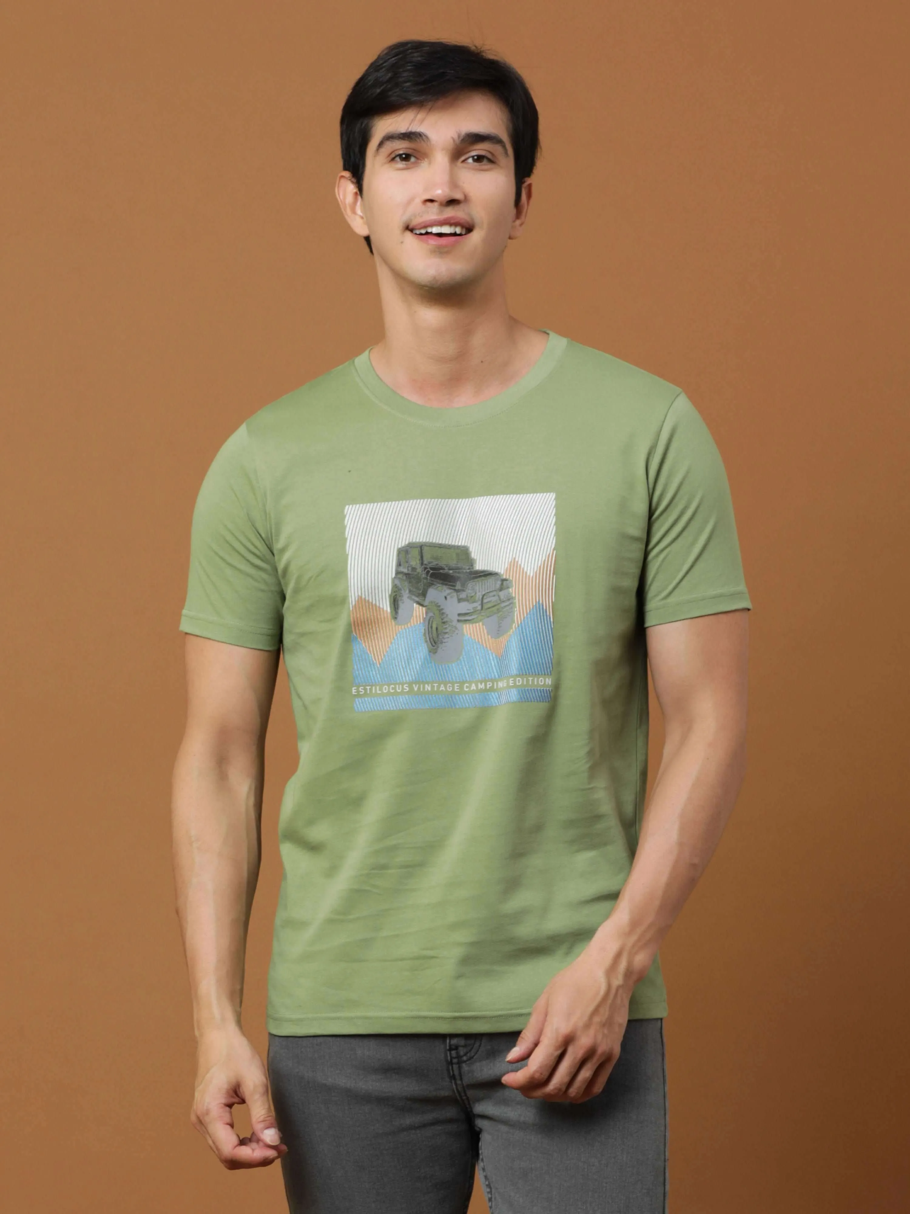 Camping Edition Lt Green Printed T Shirt