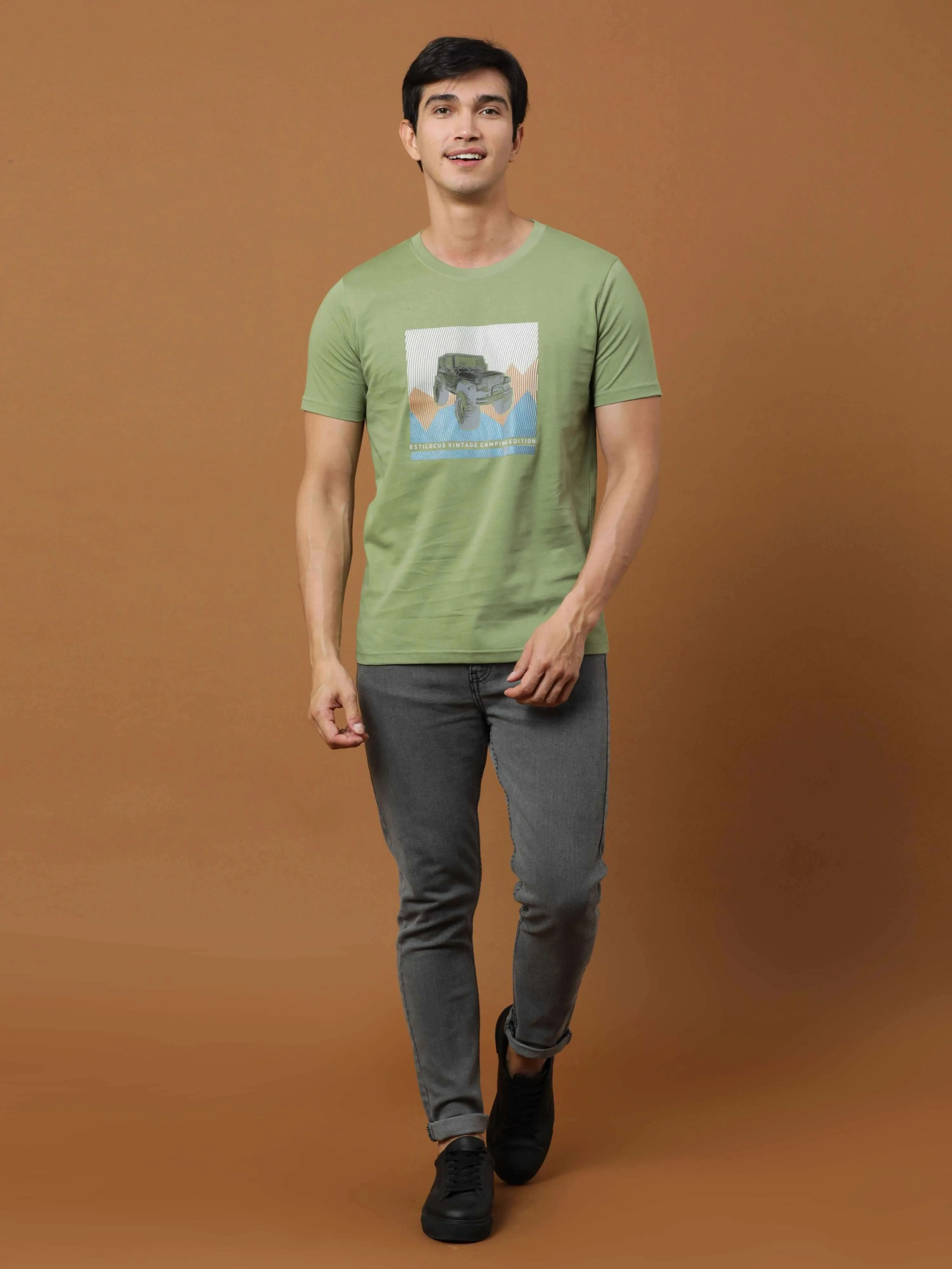 Camping Edition Lt Green Printed T Shirt