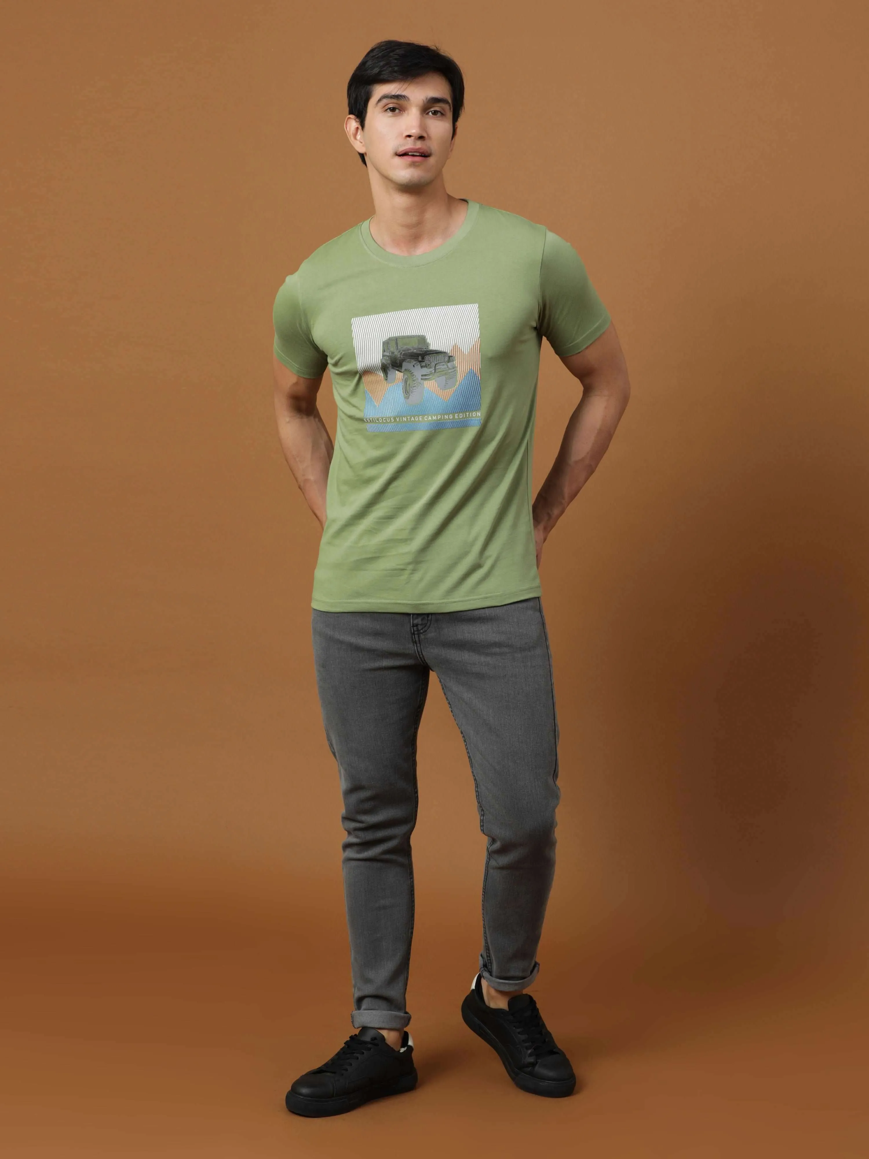 Camping Edition Lt Green Printed T Shirt