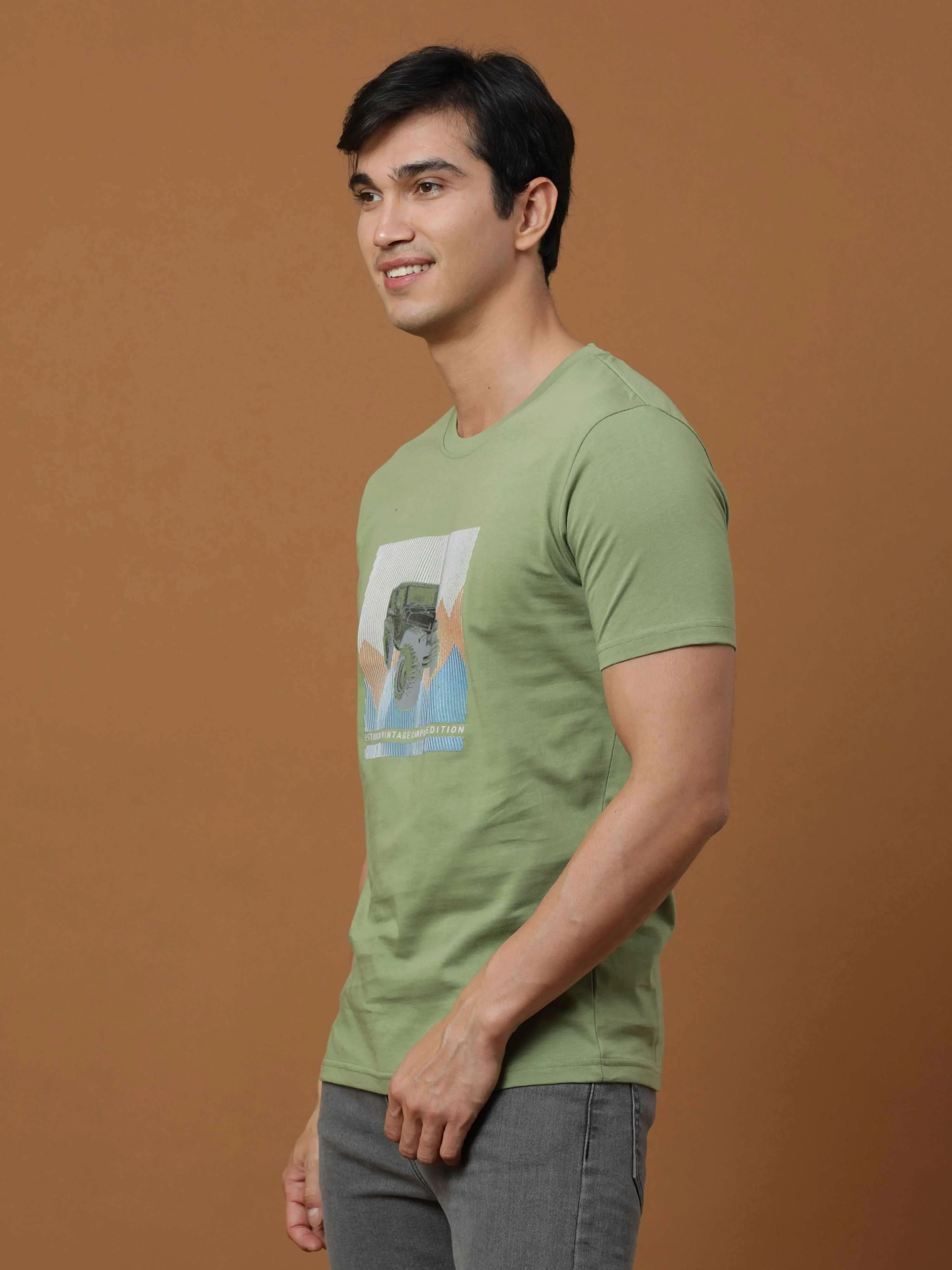 Camping Edition Lt Green Printed T Shirt