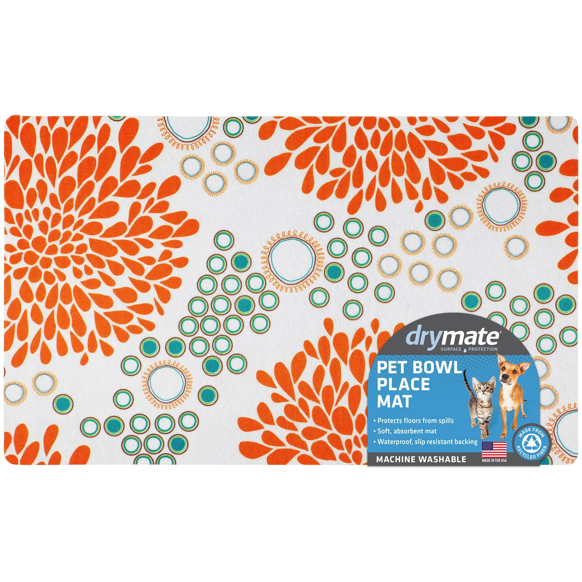 Drymate Pet Placemat, Orange/Turquoise