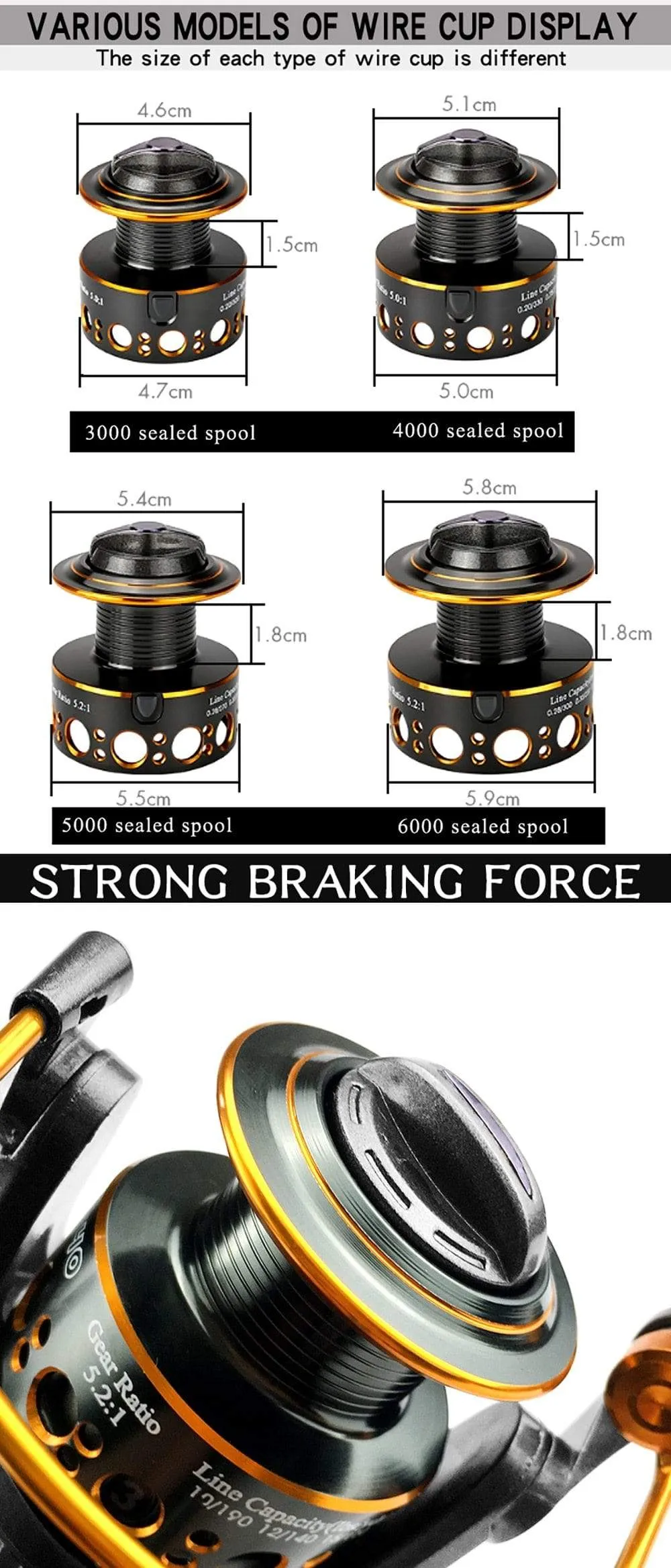 Fishing Reel Carp Spinning Reel Front and Rear Brake System Metal Spool Fishing Reels Tools Accessories