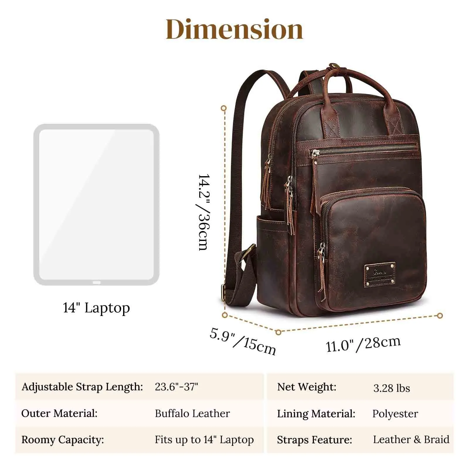 Genuine Leather Travel School Backpack