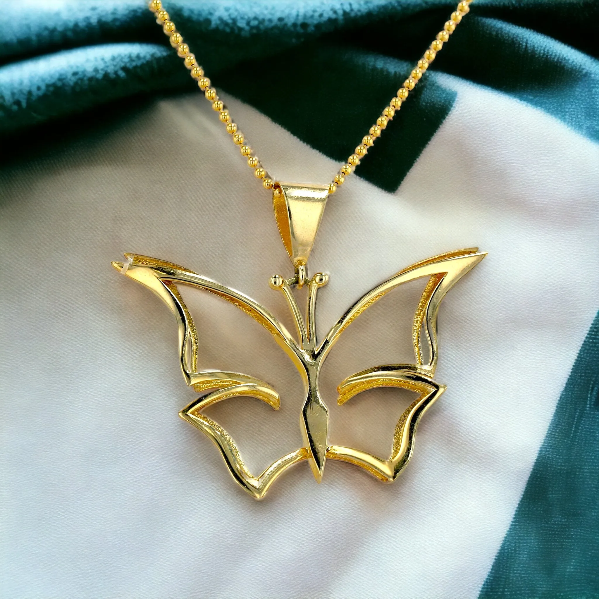 Gold 10k solid military chain butterfly pendant