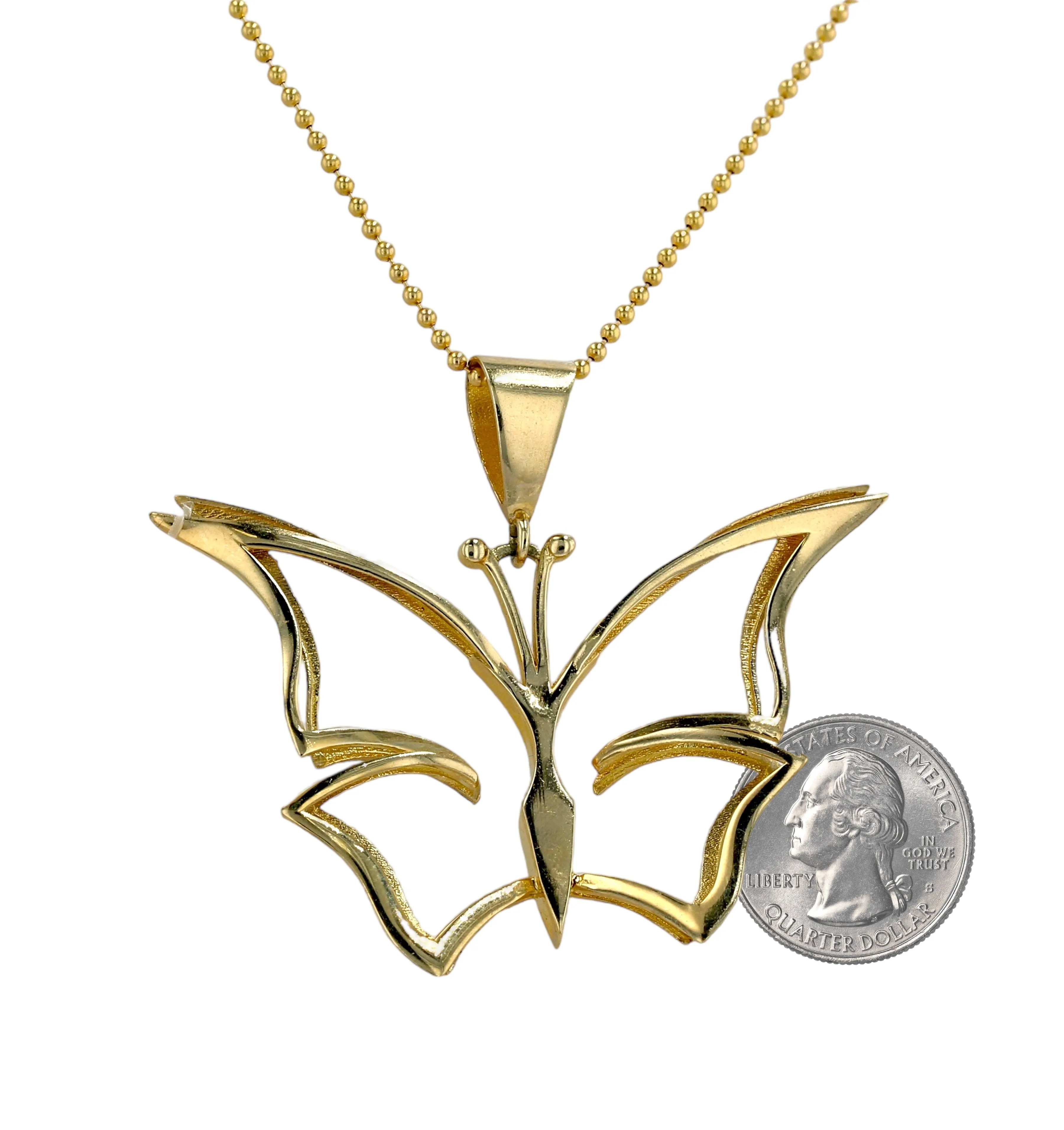 Gold 10k solid military chain butterfly pendant