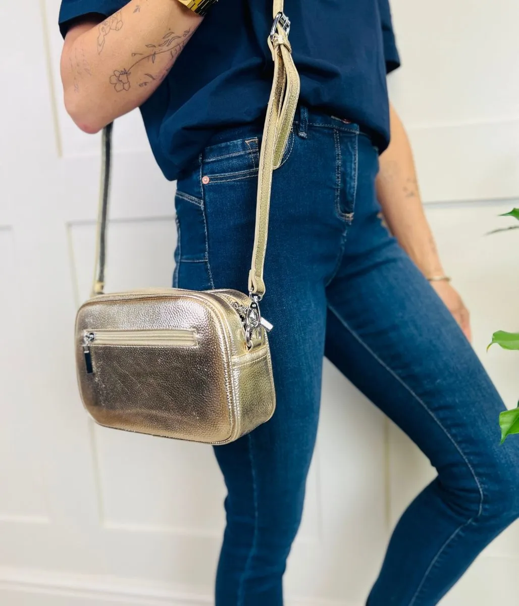 Gold Metallic Cross Body Camera Bag