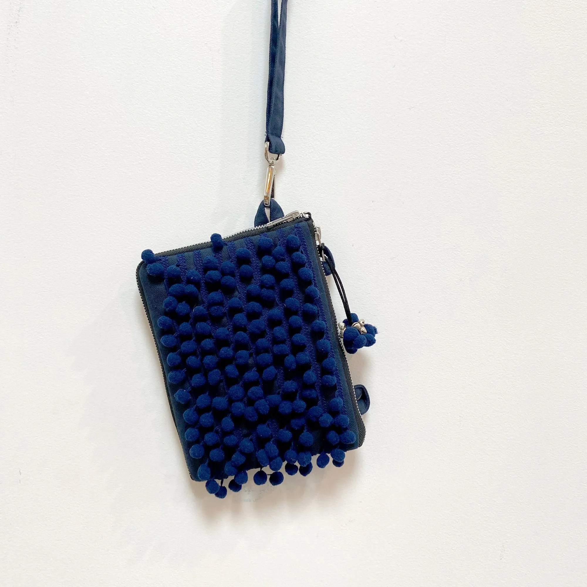 Ha Leh Handmade Pom Pom Mini Crossbody Bag in Navy