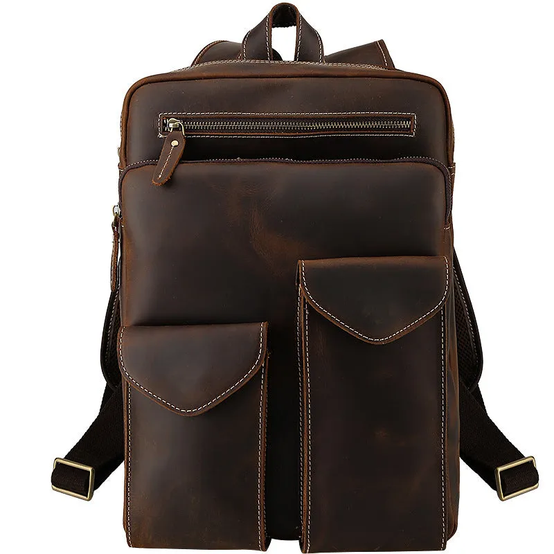 Handmade Leather Backpack Travel Backpacks Crazy Horse Leather Laptop Backpack