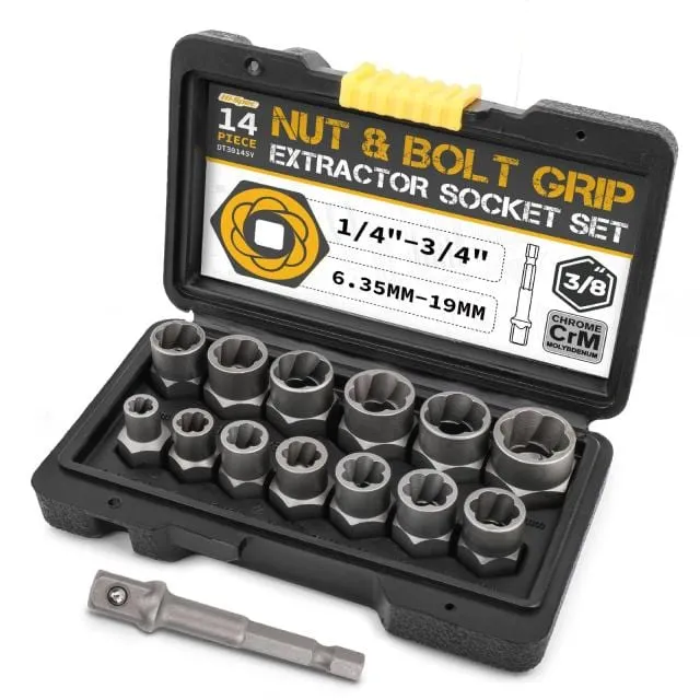 Hi-Spec 14pc Damaged Screw Extractor Cr-Mo Steel Bolt Nut Remover  Car Tool Kit Hand Tools Kit 6.35 -19m in Tool Box