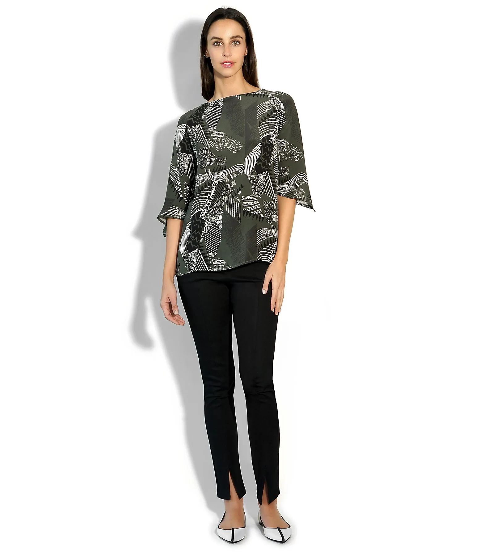 JANIS TOP SILK PRINT MILITARY