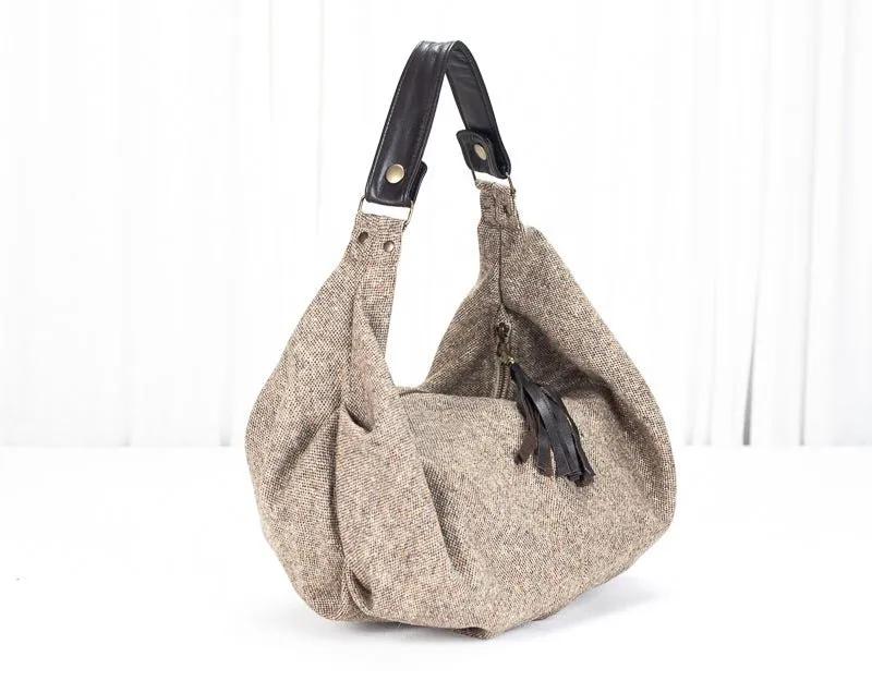 Kallia mini bag - Beige wool and brown leather