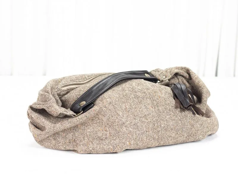 Kallia mini bag - Beige wool and brown leather