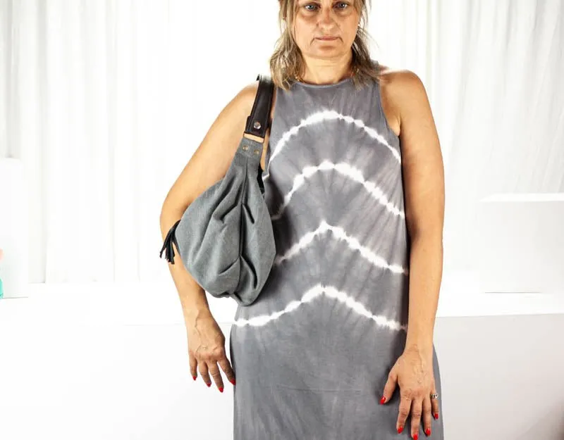 Kallia mini bag - Grey canvas and black leather