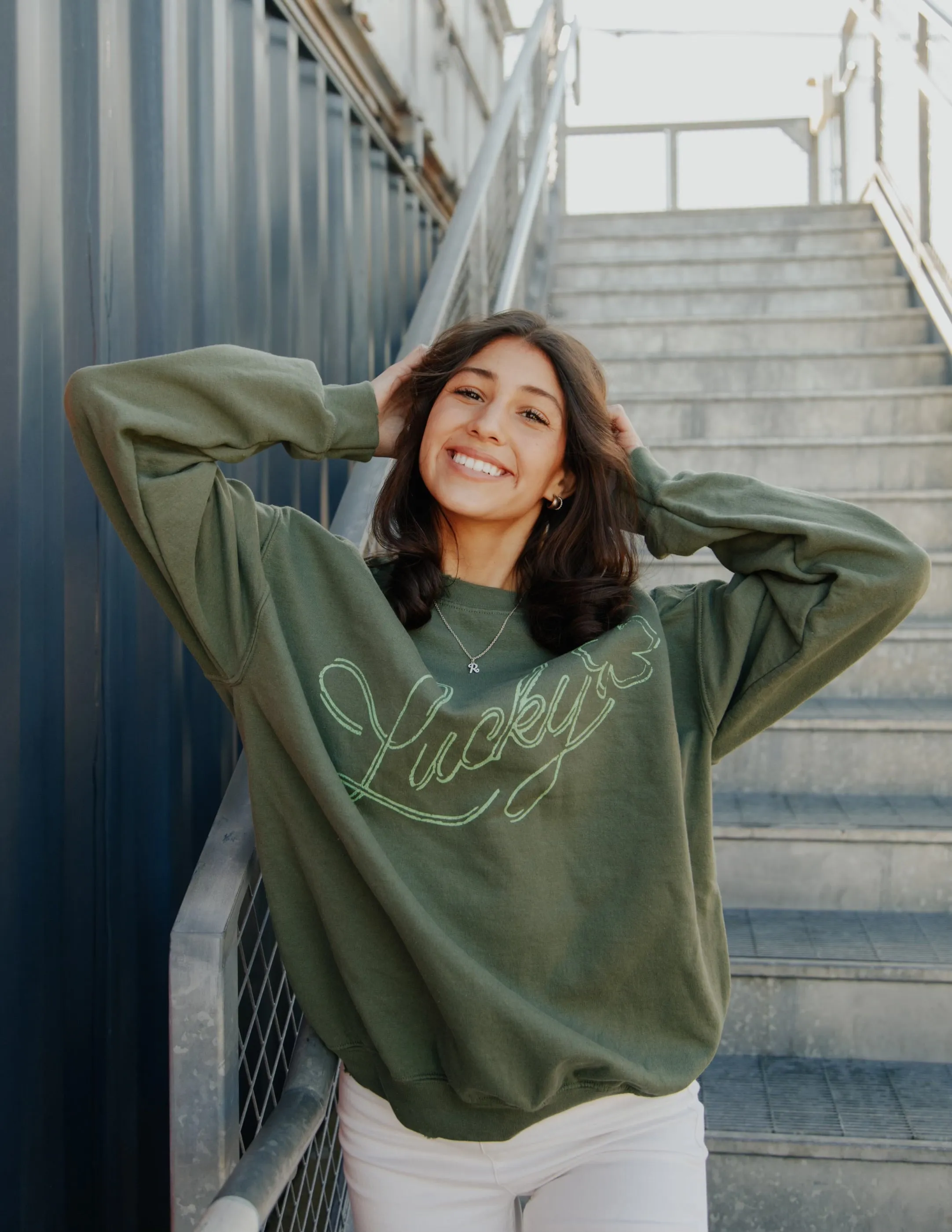 Lucky Military Green Thrifted Sweatshirt