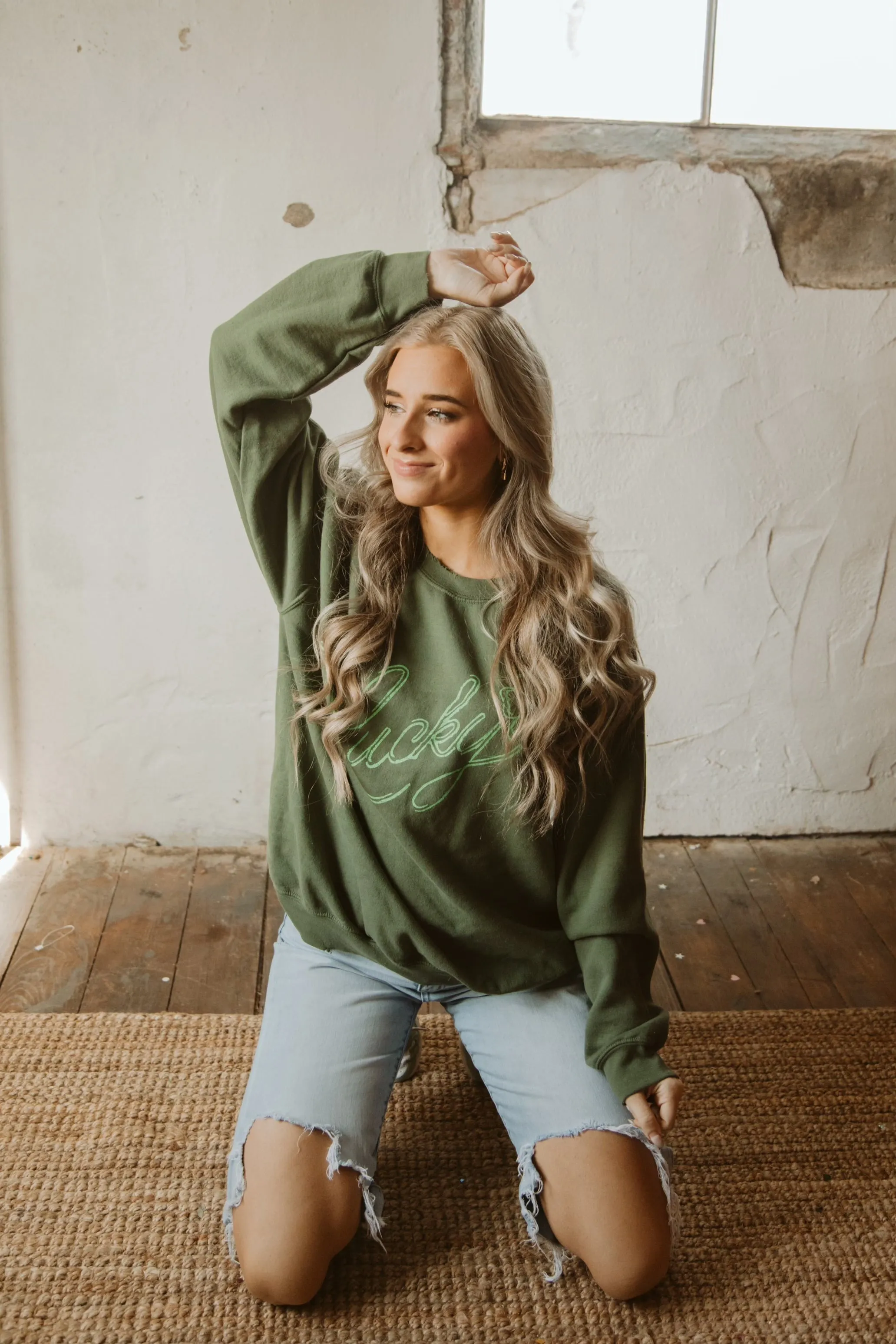 Lucky Military Green Thrifted Sweatshirt