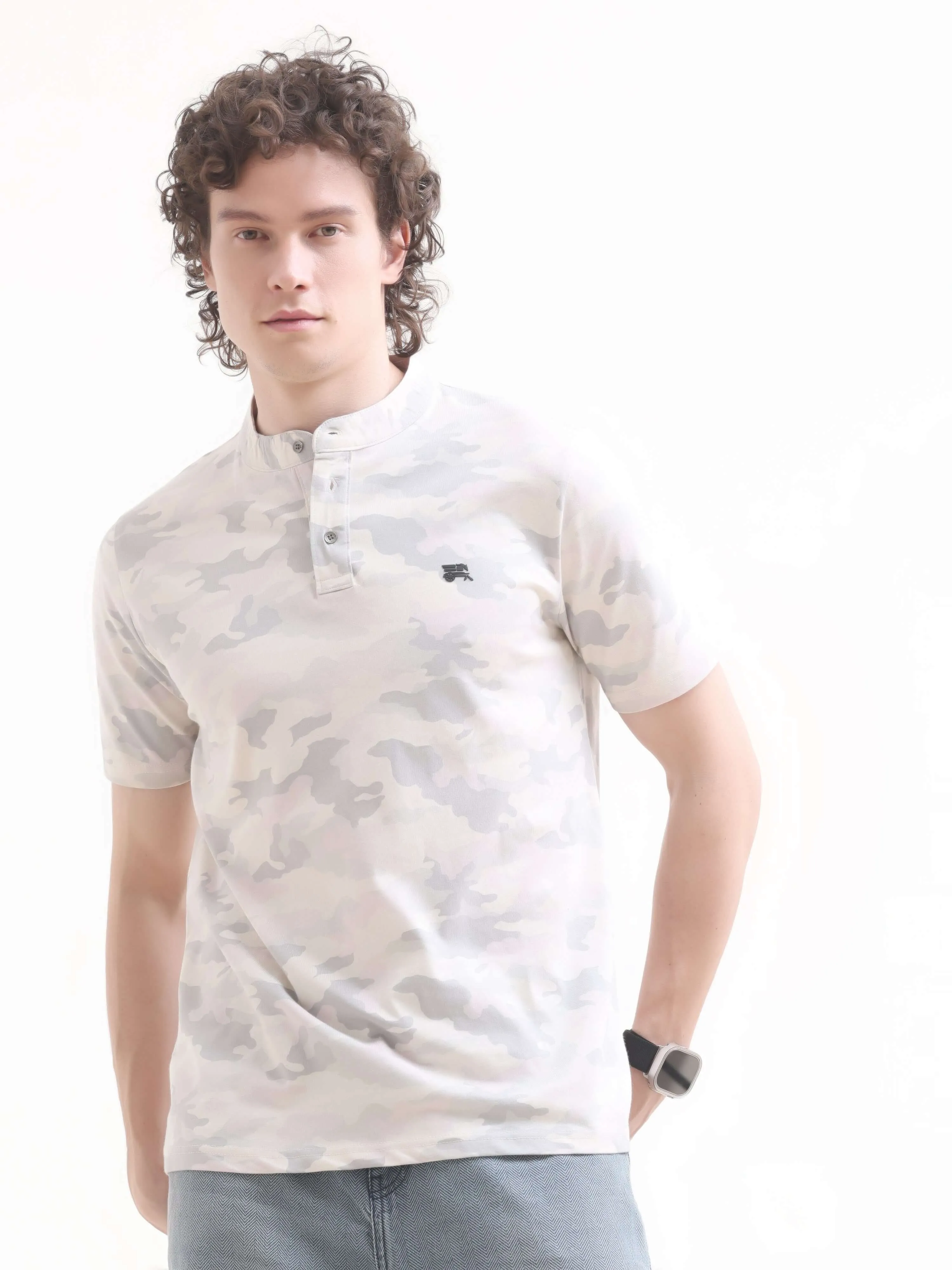 Military camouflage pink henley tshirt