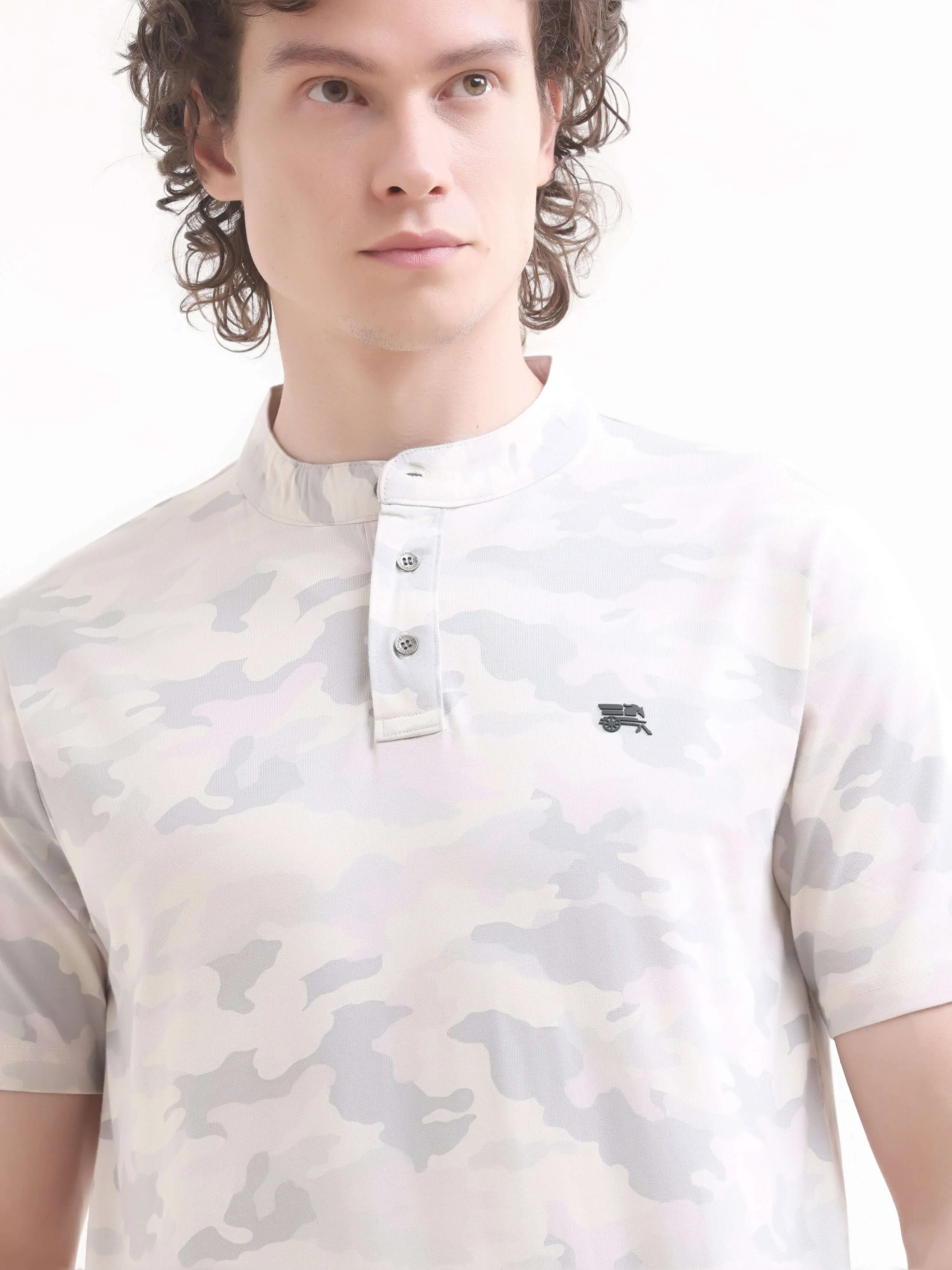 Military camouflage pink henley tshirt