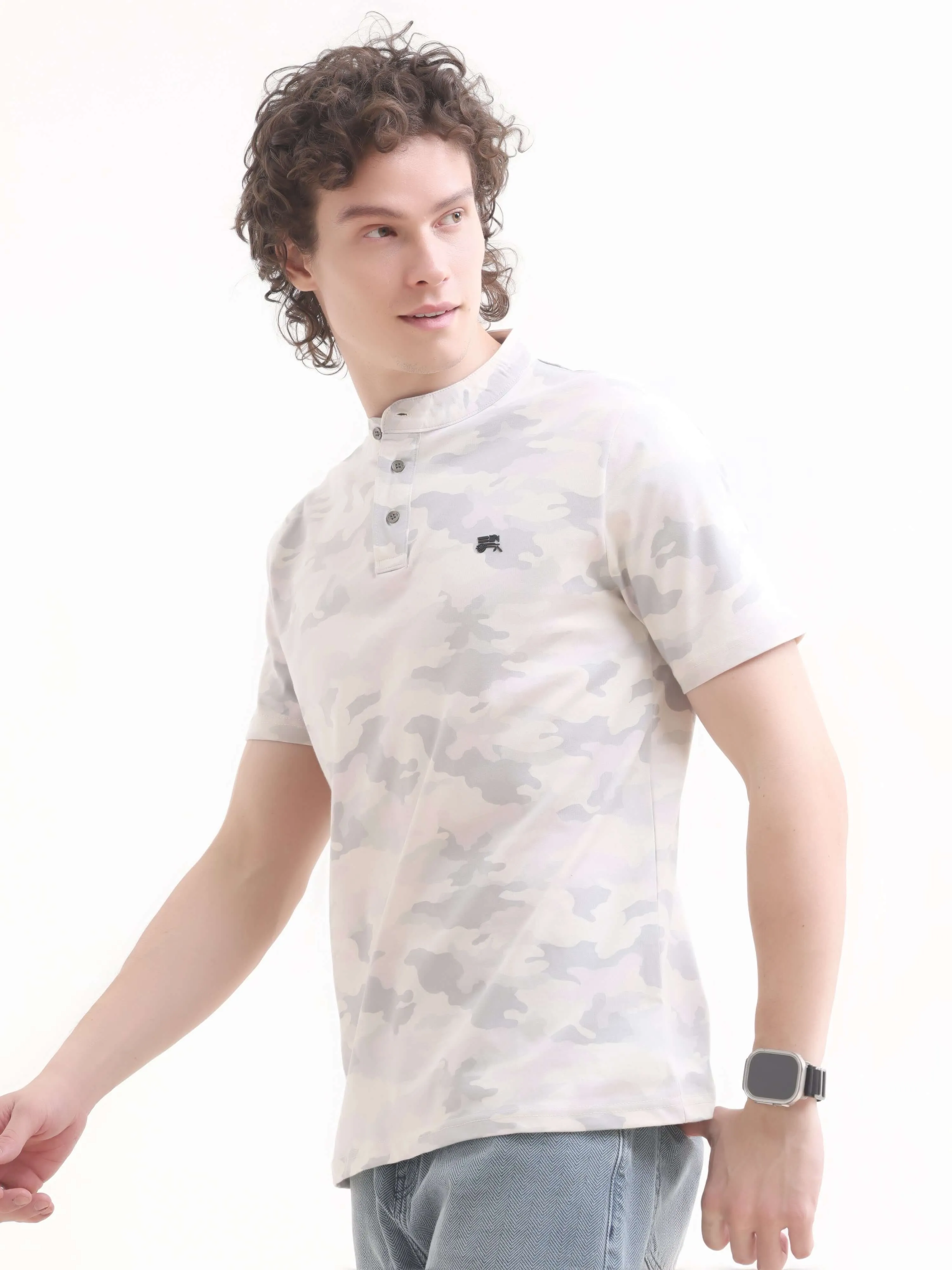 Military camouflage pink henley tshirt