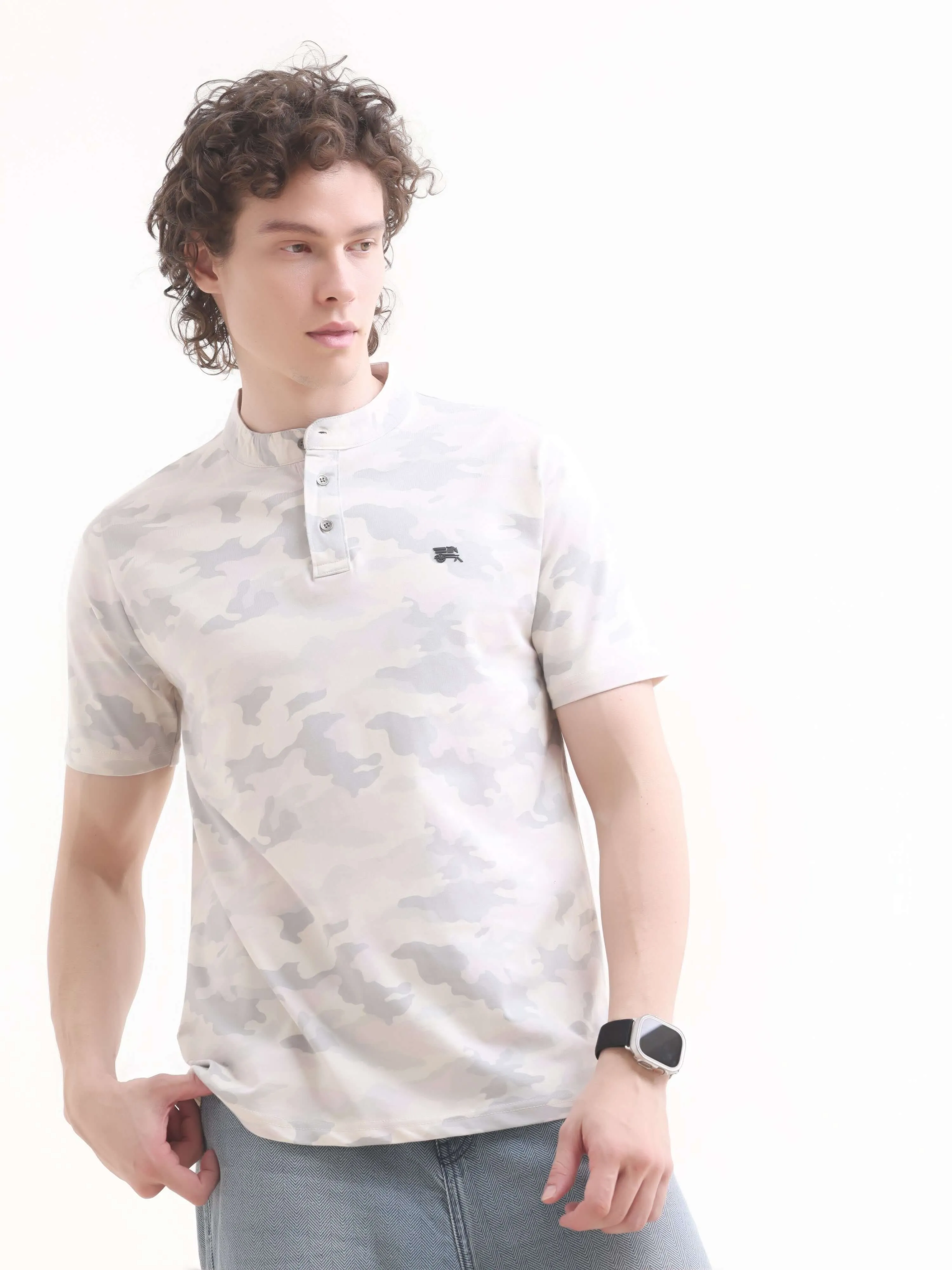 Military camouflage pink henley tshirt