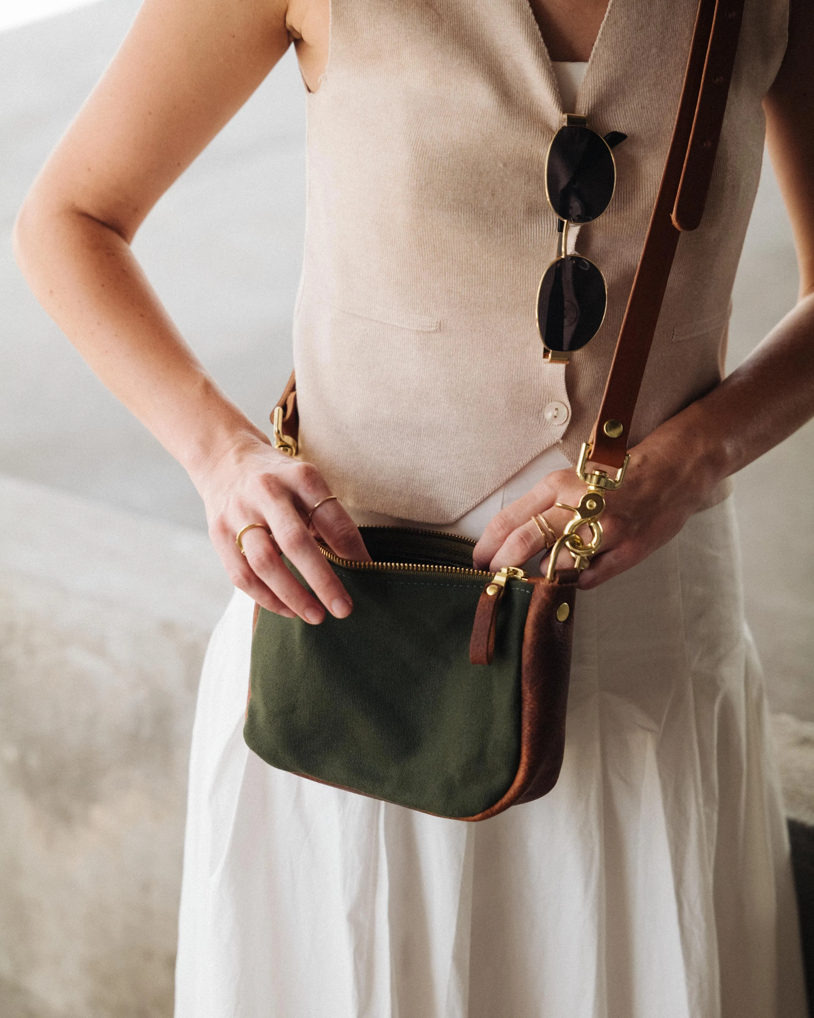 Natural Canvas Mini Crossbody Bag