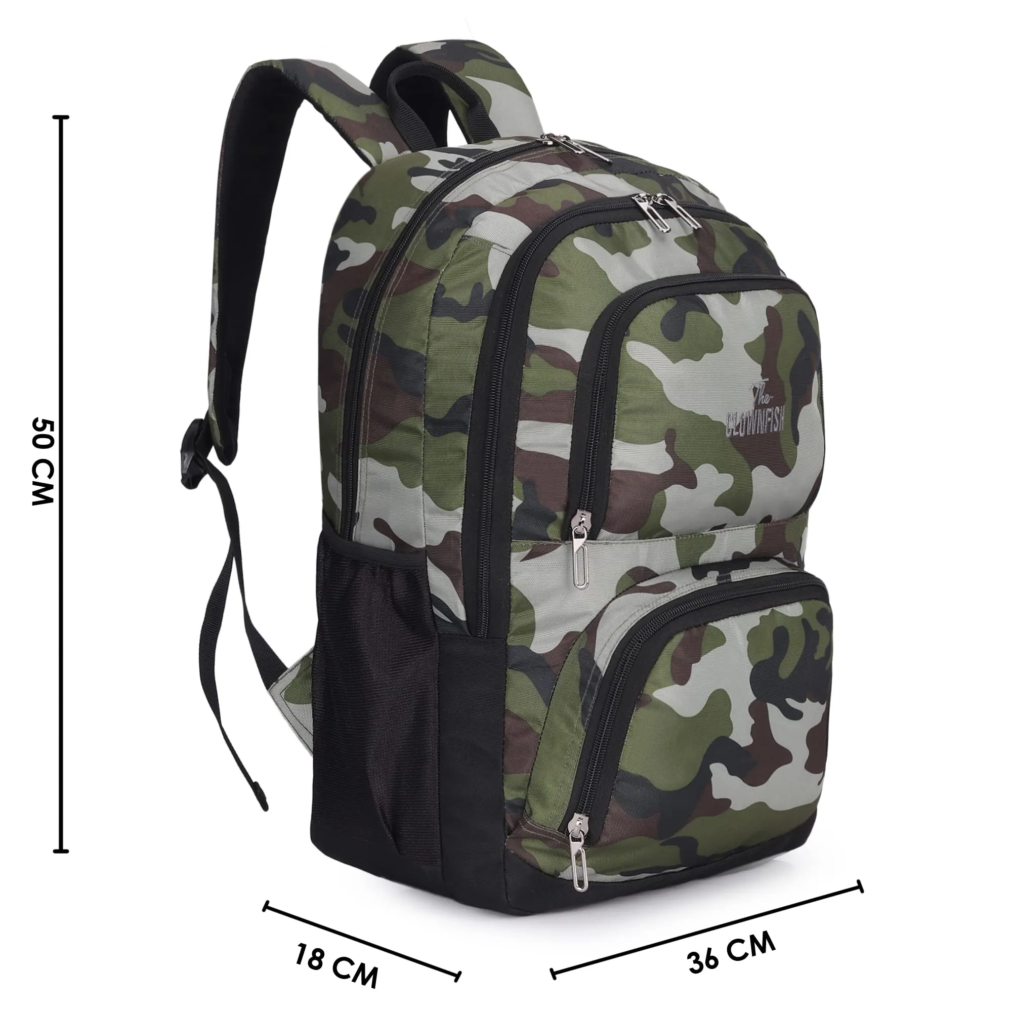 THE CLOWNFISH Cadet Polyester 32.5 Litres Unisex Travel Laptop Backpack for 15.6 inch Laptop (Camo Green)