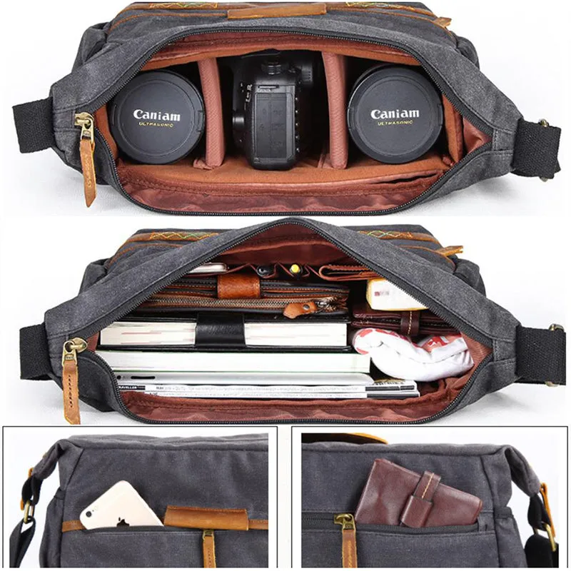 Waxed Canvas Camera Shoulder Bag Waterproof Canvas DSLR Camera Messenger Bag Canvas Satchel